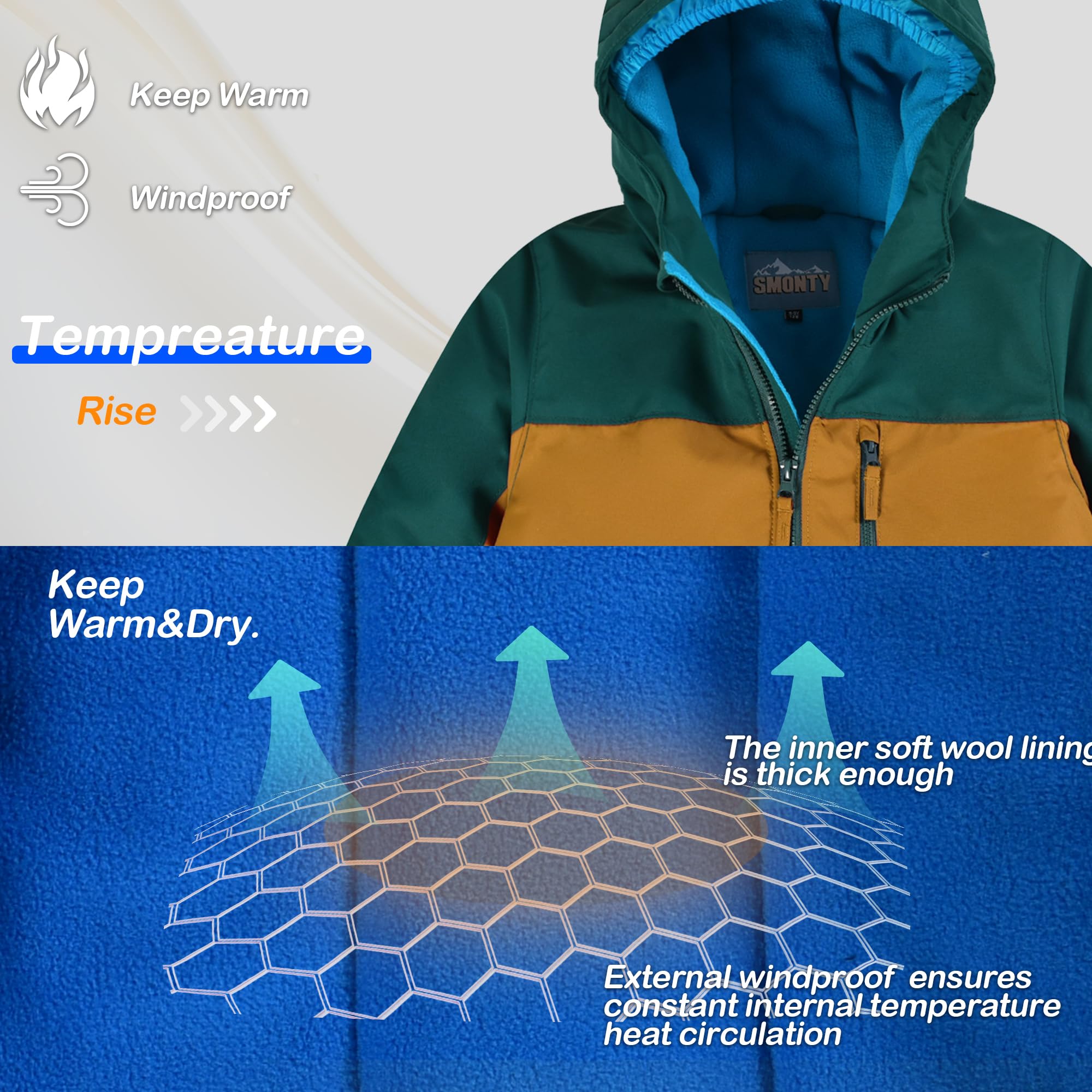 SMONTY COZY - Traje de nieve para niños con capucha, repelente al agua, traje de esquí, a prueba de viento, traje de invierno