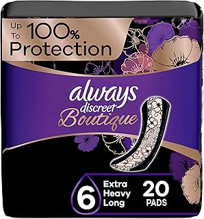 Always Discreet Boutique, Incontinence & Postpartum Pads For Women, Size 6 Drops, Extra Heavy Long Absorbency, 20 Count