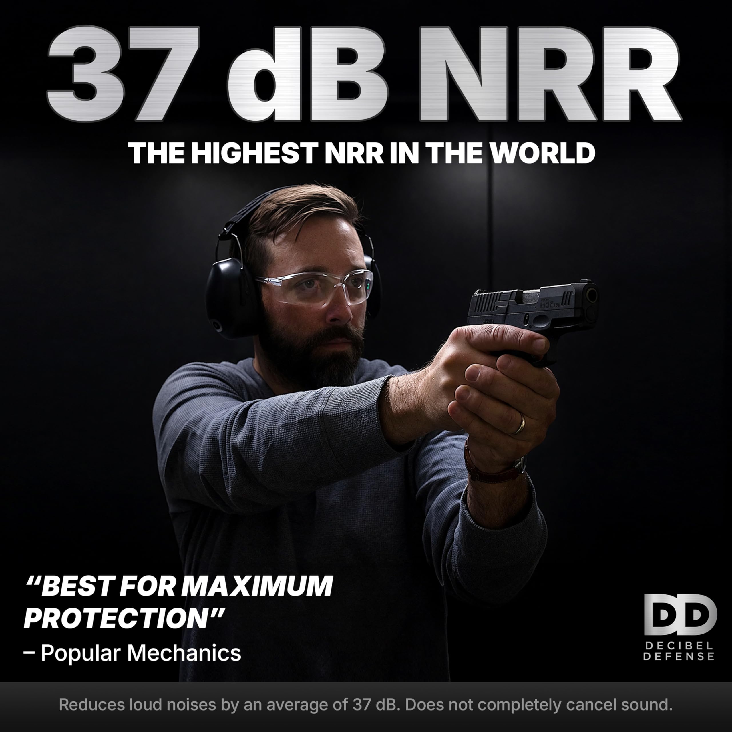 DECIBEL DEFENSE Orejeras de seguridad profesionales de 37 dB NRR – La protección auditiva más alta y cómoda para disparos y uso industrial – La mejor protección auditiva garantizada (extragrande)