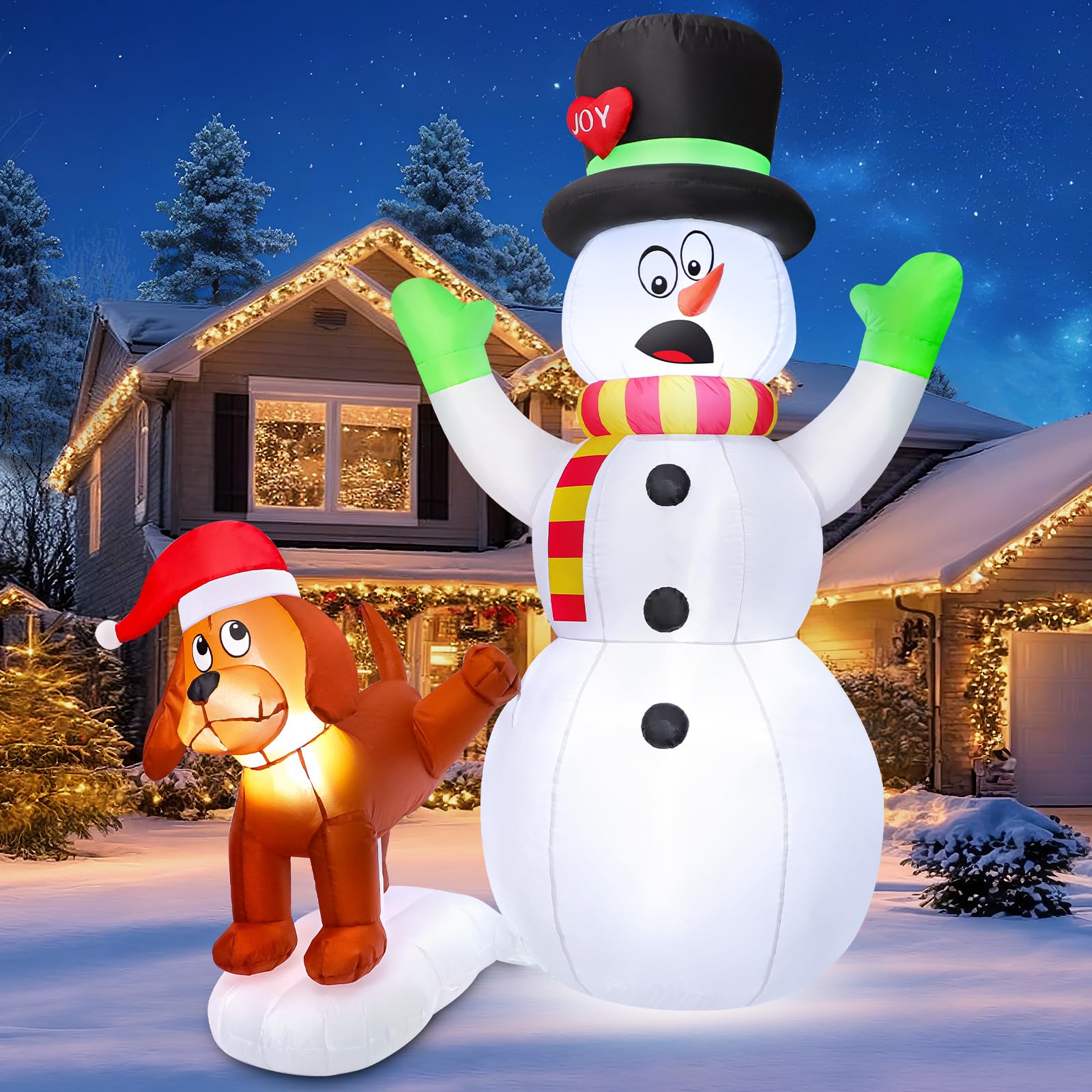 FunFanso Bonhomme de neige gonflable de 1,5 m avec chiot, bonhomme de neige gonflable et chien, lumières LED lumineuses intégrées, bonhomme de neige gonflable pour terrasse, pelouse, jardin, fête