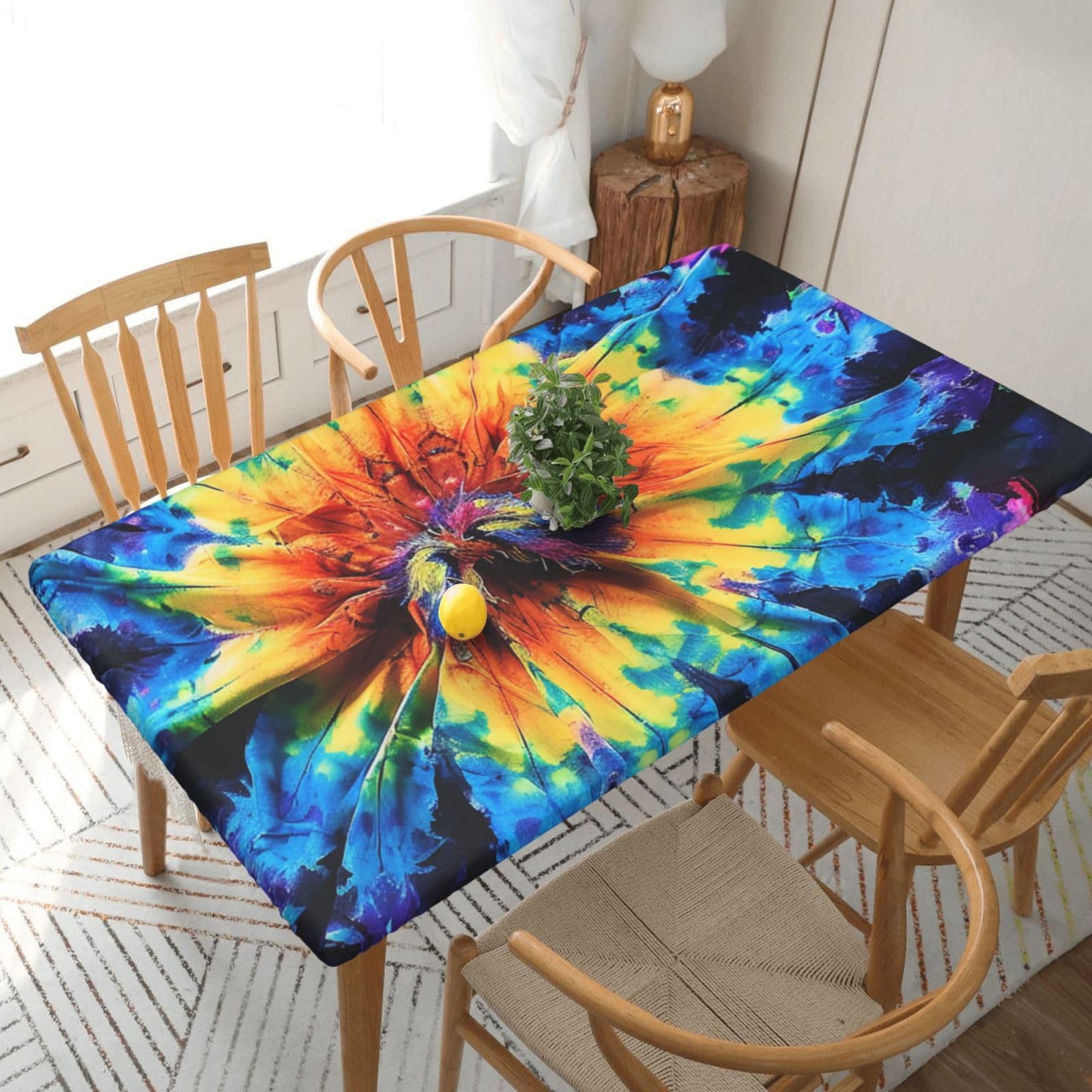 WPKJU Exotic Tribe Tie Dye Style Printed Tablecloths 5ft Rectangular Table Covers Washable Polyester Decorative Table Cloth for Dining Table Picnic Wedding