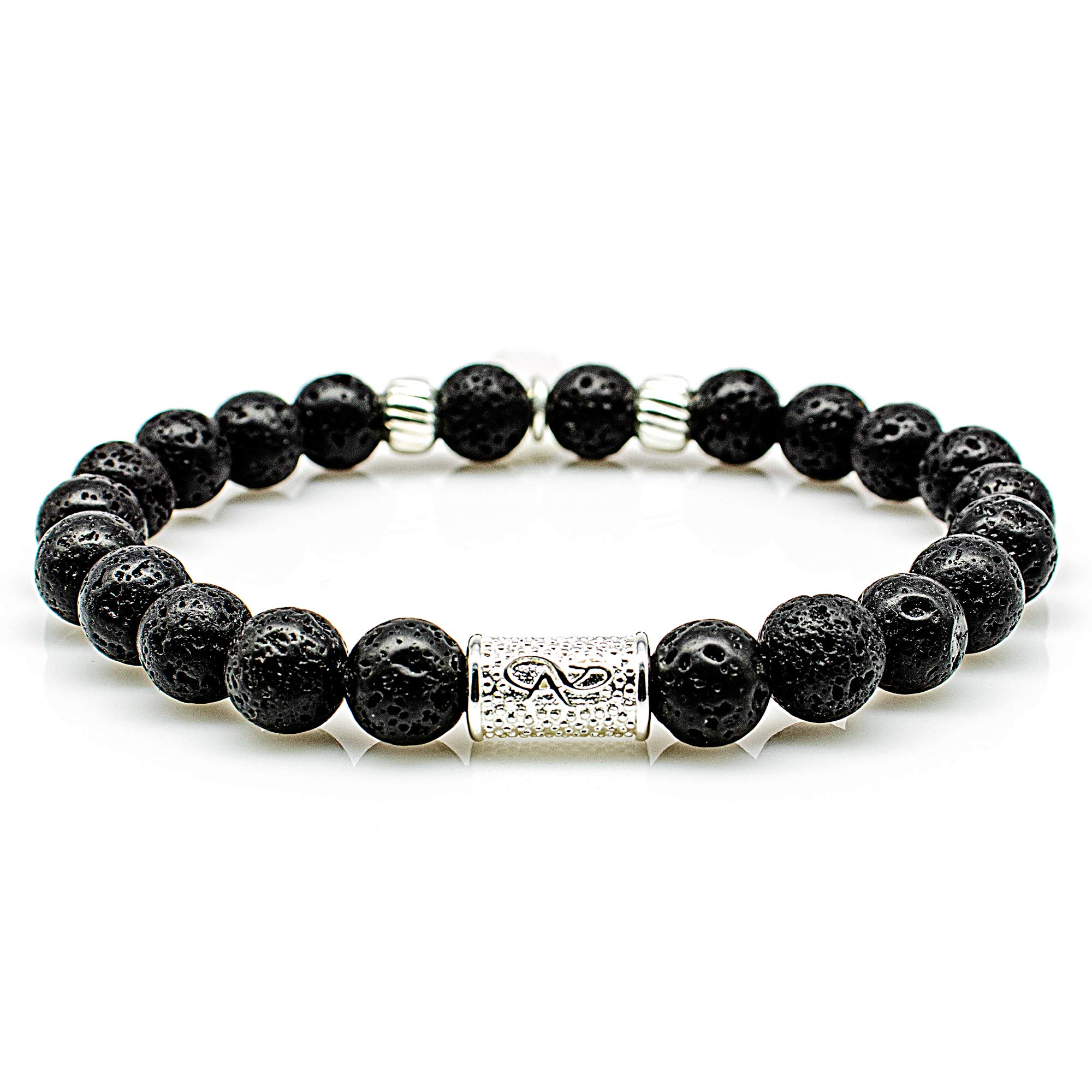 Bracciale in argento sterling lava 925 Bracciale con perline Ciondolo nero Croce di piume 8 mm (Piuma e croce)