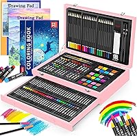 Vista 12 de iBayam Suministros de arte, paquete de 150 piezas de arte de madera de lujo, kit de pintura para manualidades, 1 libro para colorear, 2 blocs
