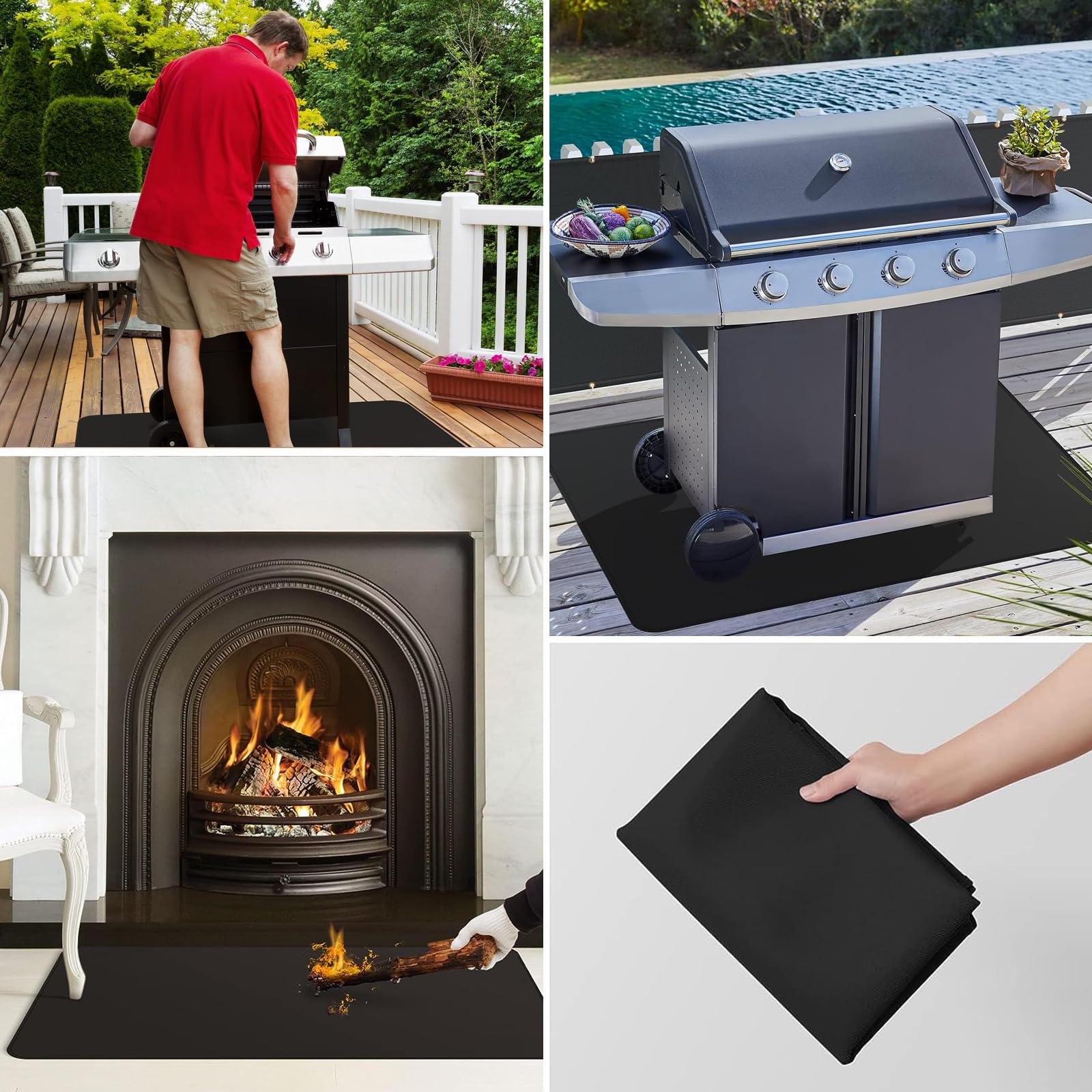 Tapis De Protection Pour Barbecue 150x100 Cm - Ignifuge Fibre De Verre Silicone, Résistant Jusqu'à 2000°F - Pour Terrasse, Pelouse, Camping - 6