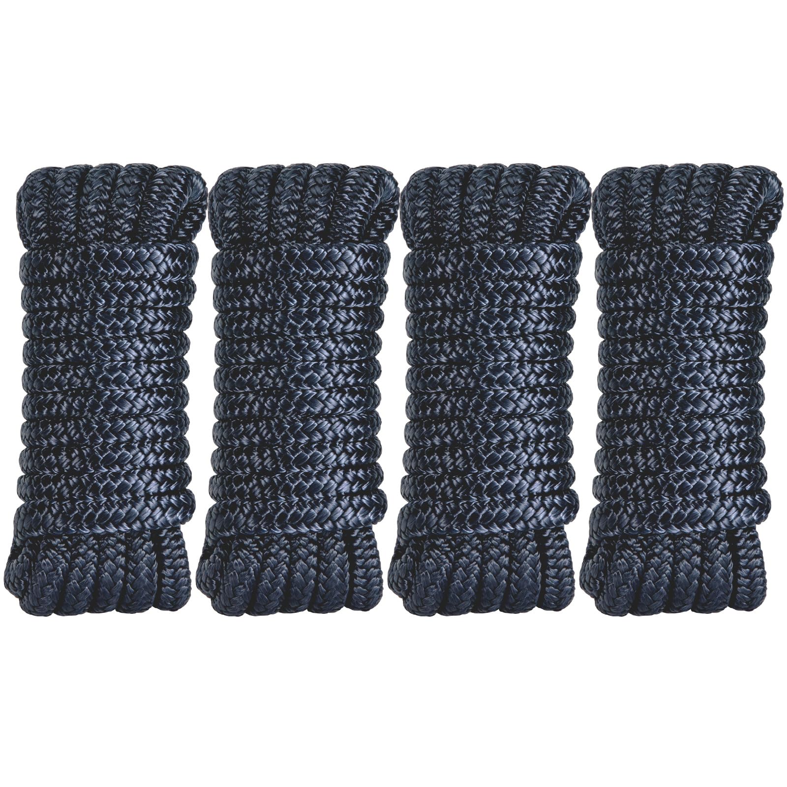 3/8 Inch x 15ft Marine Dock Lines (4 Pack) – Double Braided Nylon Boat Rope Pre-Spliced with 12