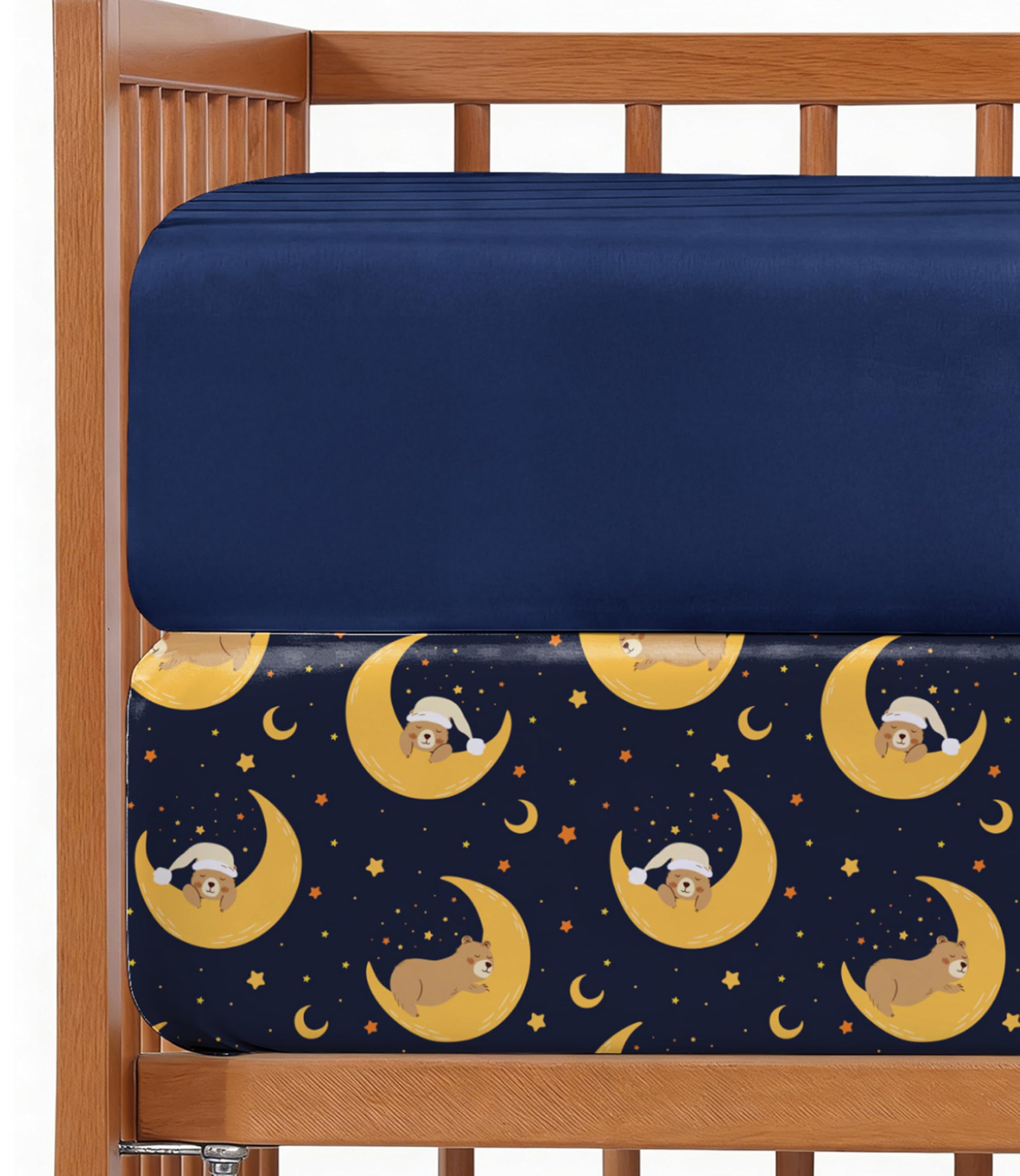 2-Pack Mini Crib Sheets Fitted - Pack N Play Sheets - 38 x 24in, Moon Bear