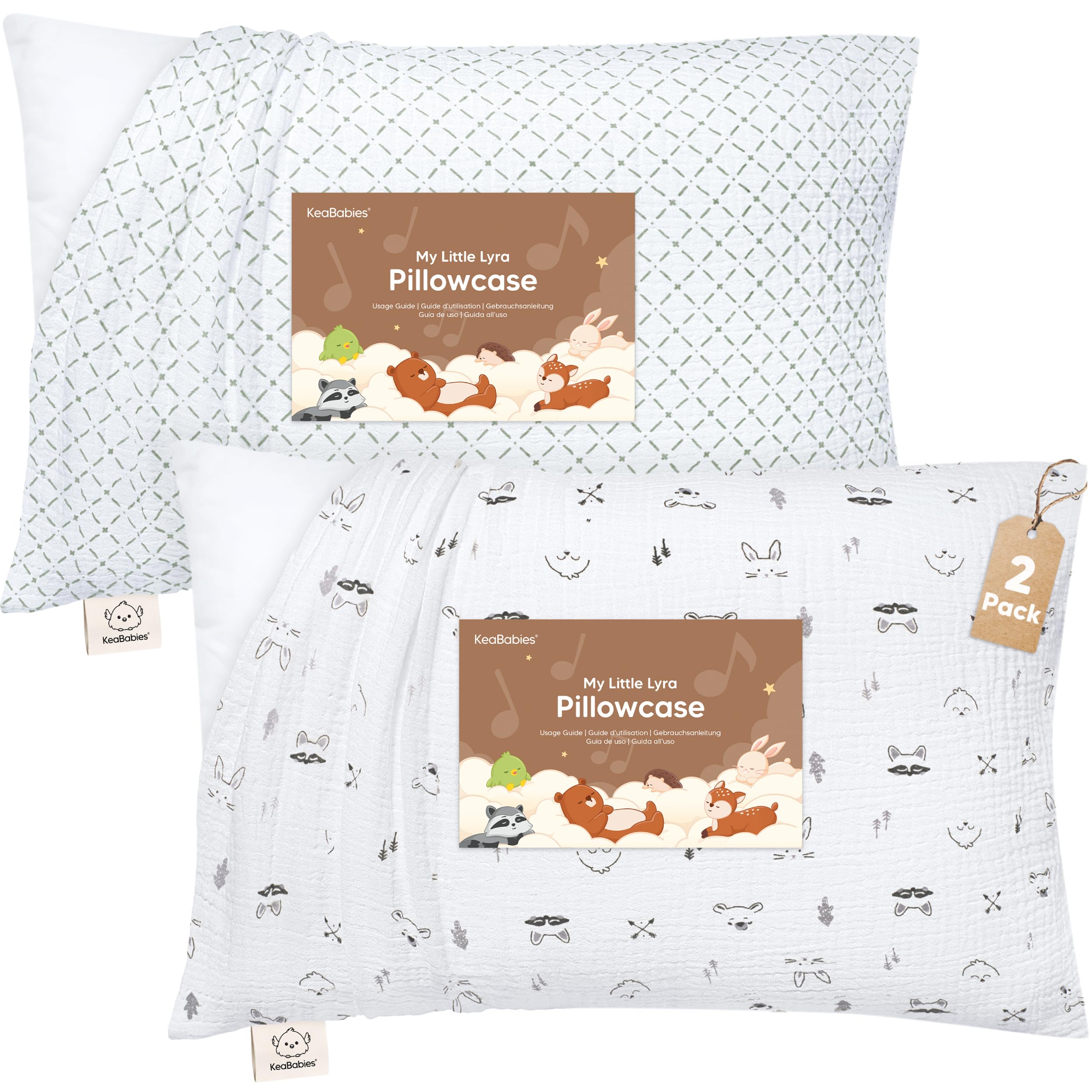 KeaBabies Muslin Toddler Pillowcase 13x18 – 2- Pack Organic Cotton Muslin Pillow Case for Kids, Girls, Boys, Small Travel Size Cover, Soft & Breathable Toddler Pillow Sold Separately (Nordic)