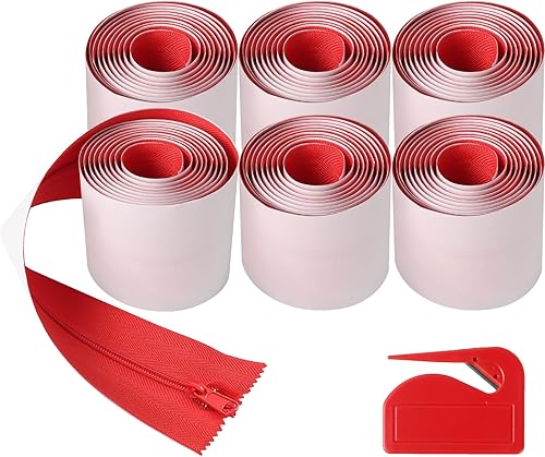 Vista 17 de CALPALMY Paquete de 4 cremalleras protectoras contra el polvo de alta resistencia (rojo) – Cremallera instantánea autoadhesiva para puerta – 7 pies