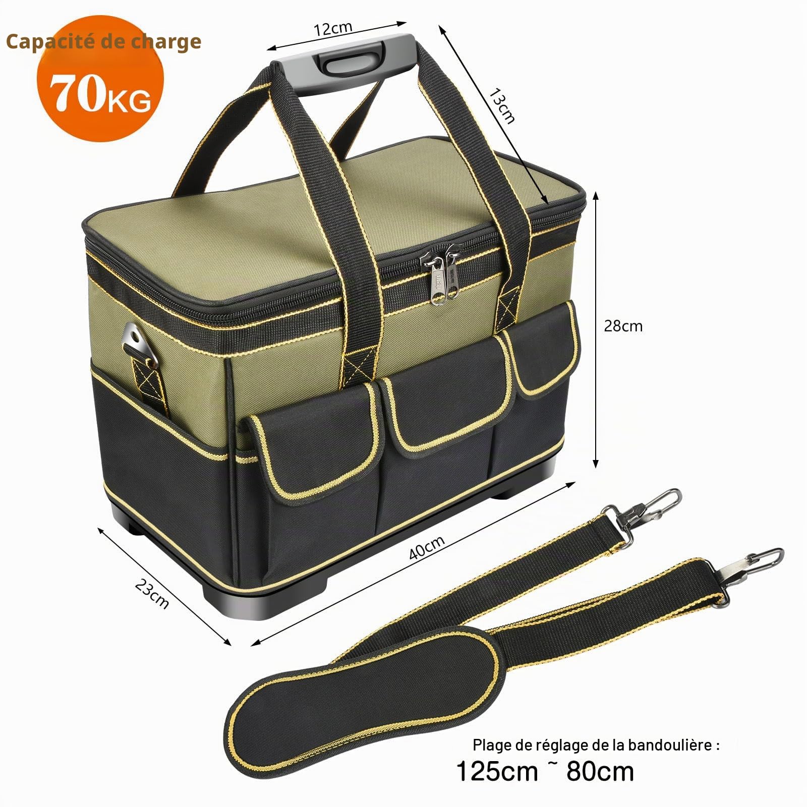 sac à outils étanche et pliable, Trousse de Transport pour Outils avec poche intérieure, Sac Porte-outils y compris bandoulière, 40 x 23 x 28 cm