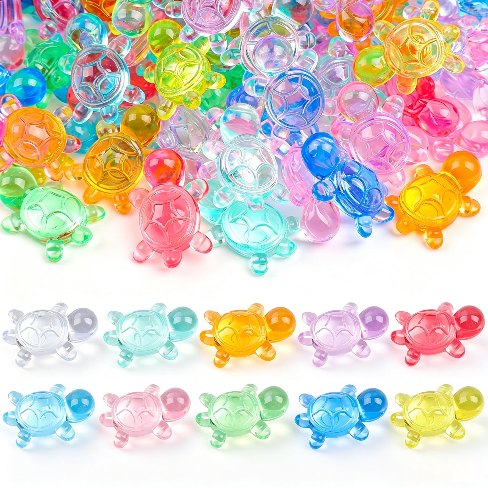Yonseng 200pcs Turtle Mini Figurines Mini Acrylic Turtles Colorful Mini Resin Animals Bulk Small Plastic Miniatures for Crafts Vase Fillers Dollhouse Decoration Party Favors