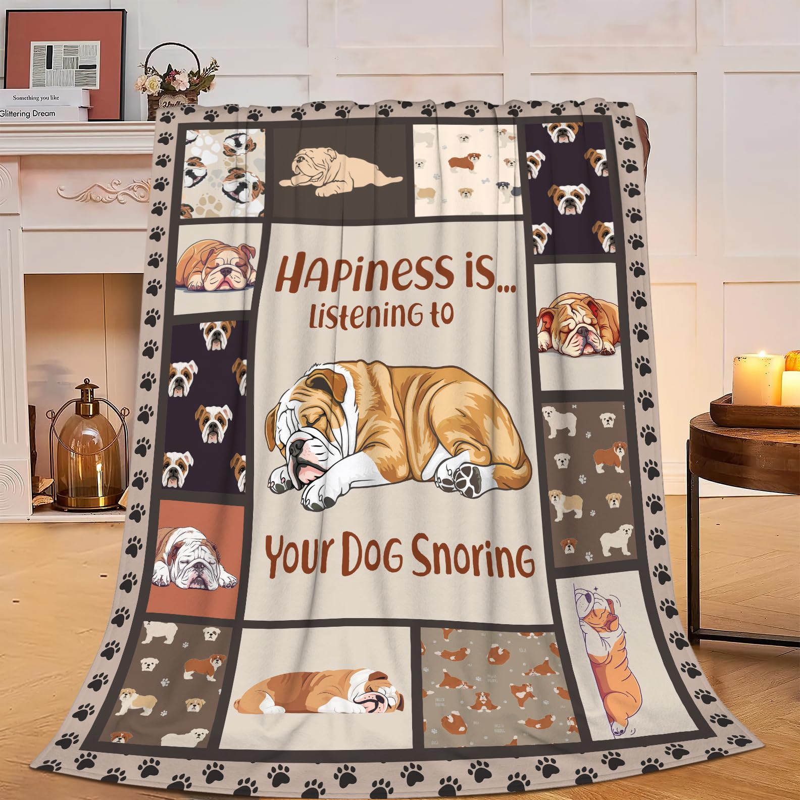 English Bulldog Blanket Soft Cozy Sleeping Bulldog Throw Blanket Gifts for Women Girls Super Plush Warm Dog Stuff Lightweight Fleece Flannel Gift Blankets for Kids Adults 50"X40"