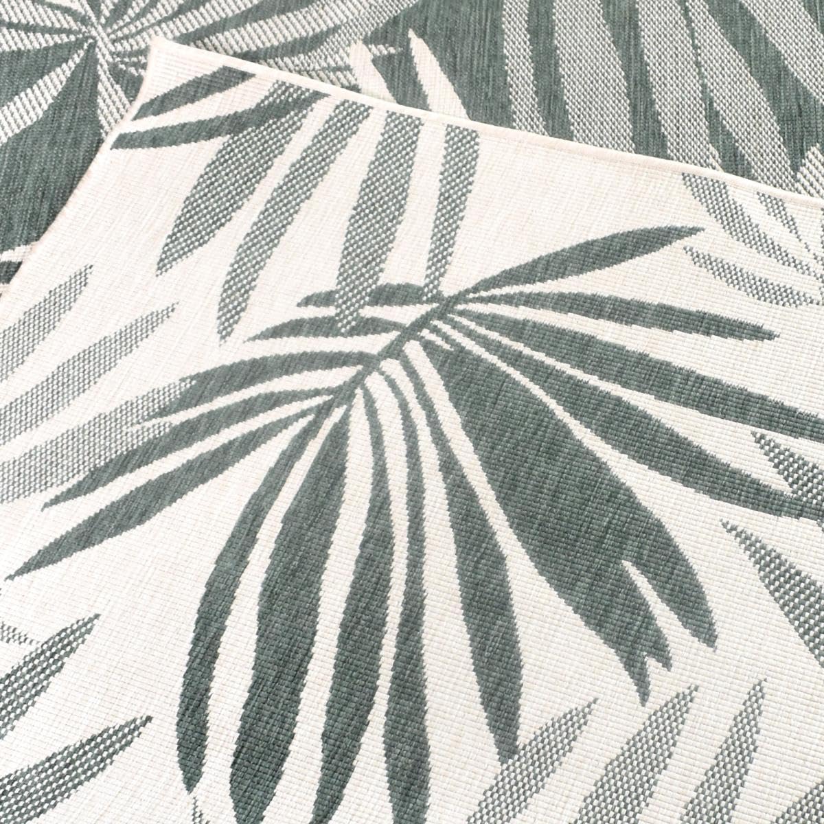 Tapis Exterieur, 200 X 290 Cm, Vert, Écru, Motif Nature Floral, Tissage Kilim Réversible, Fabriqué en Belgique, Idéal Grand Salon Terrasse Jardin, 12059