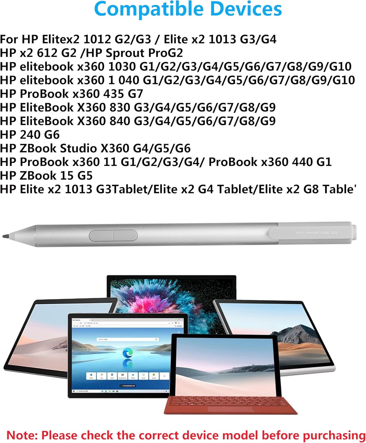 Active Digital Pen fits for HP Elite x2 1012 G1 G2, Elitebook 1030 G2, Elitebook X360 1030 G2 - Silver 846410-001