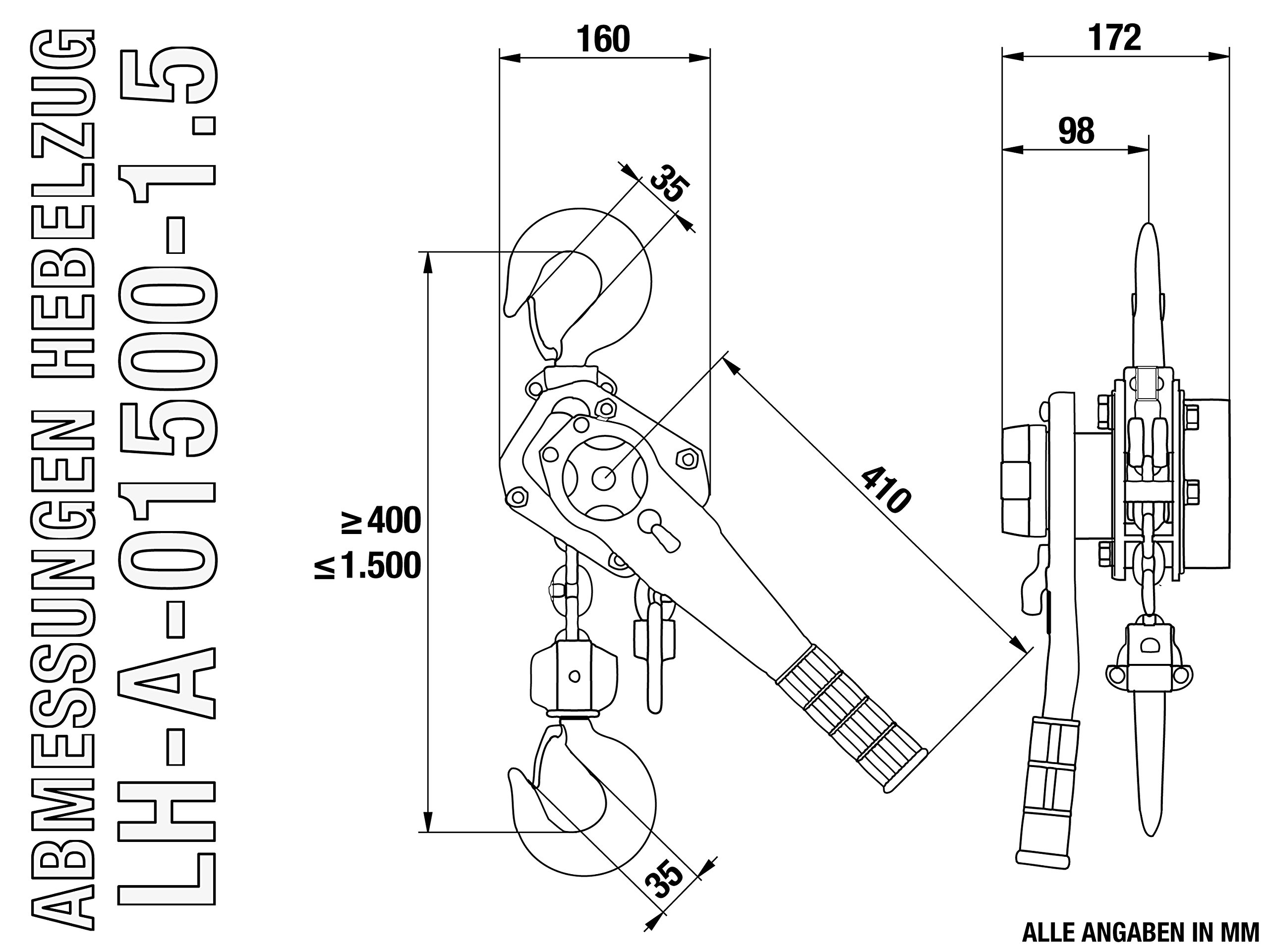 Rotek Hebelratschenzug 1.500kg Kapazität, 1,5m Kettenlänge, LH-A-1500-1.5