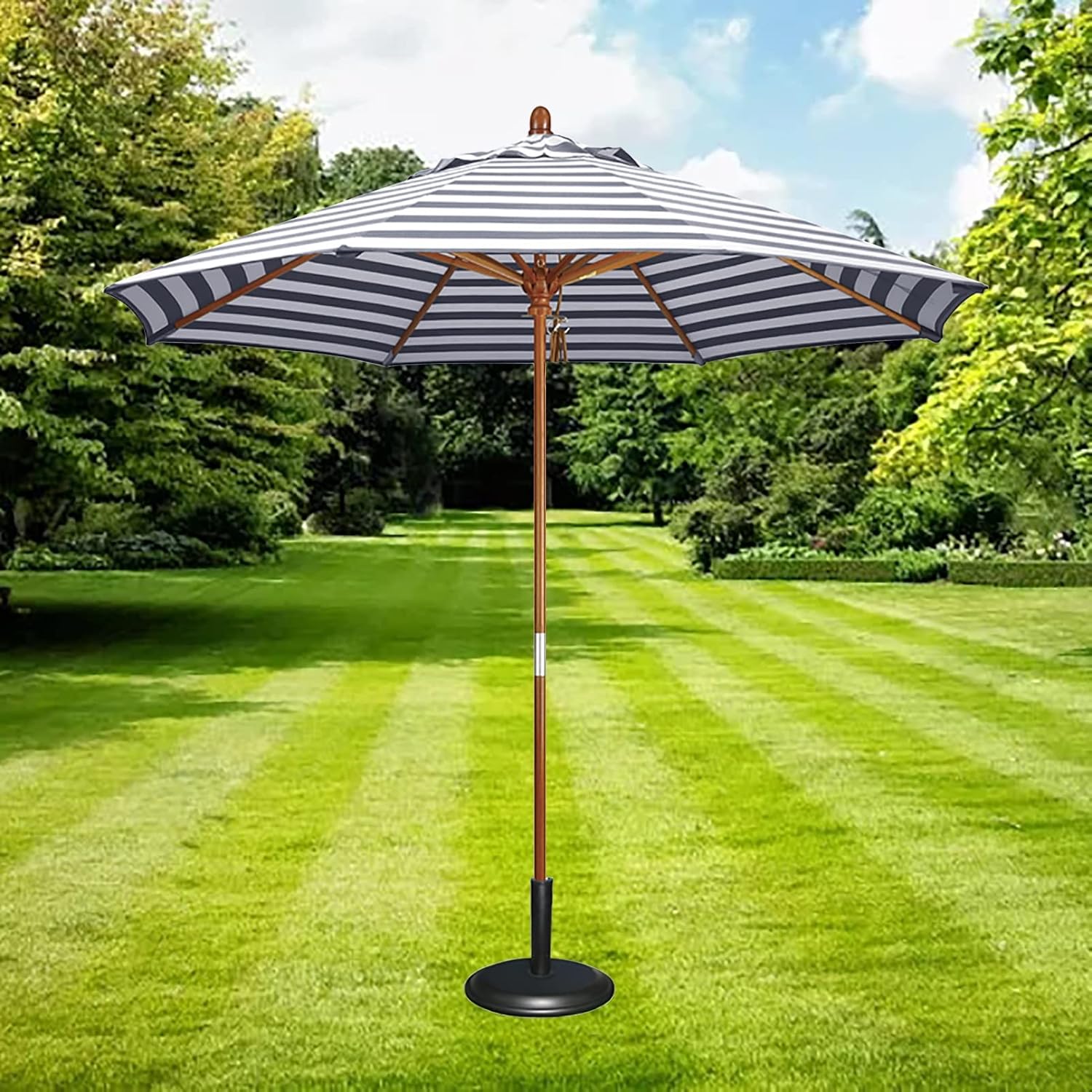 Patio Umbrella Stripe Shade Umbrella for Outdoor, Sun-Resistant Waterproof Polyester Garden Umbrella, Restaurant Water Park Beach Gazebo Market Table Umbrella,Kaki-A