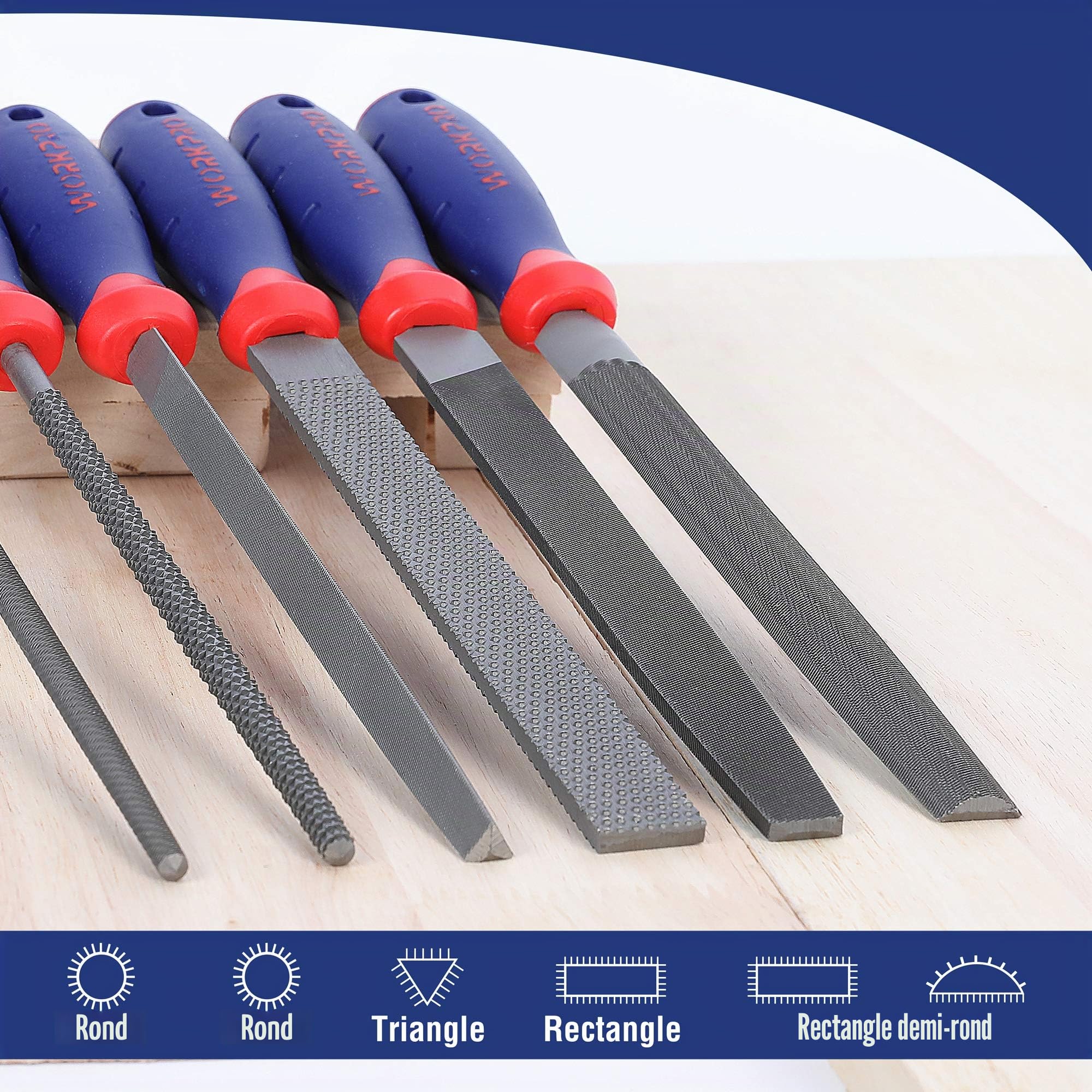 WORKPRO Jeu de 6 Limes Genève et Râpes 318mm, Lime Plate/Ronde/Demi-ronde/Triangulaire pour Bois, Métal, Cuir, Plastique