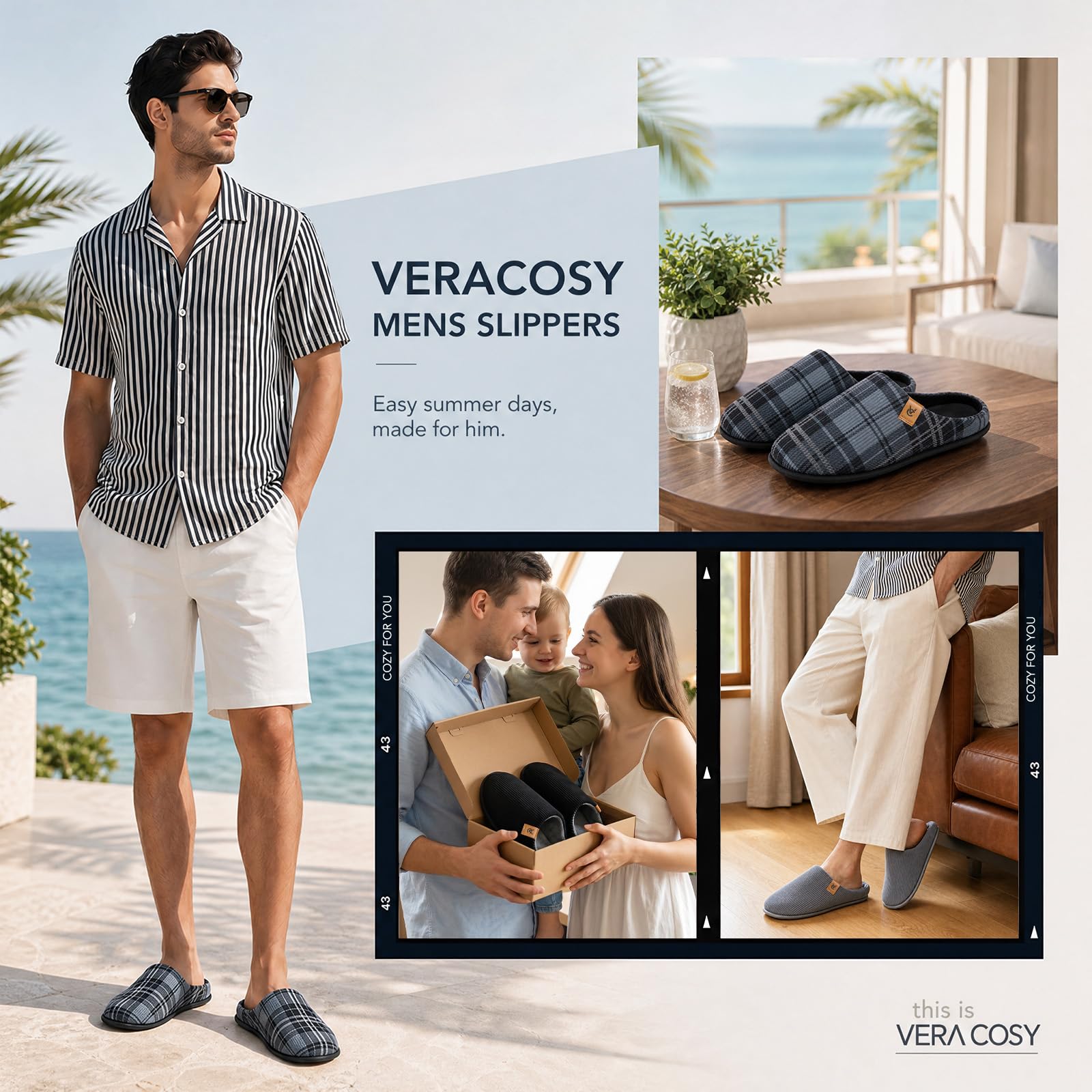 VeraCosy Zapatillas cómodas deslizantes para hombre de pana con espuma viscoelástica zapatos de casa para interiores