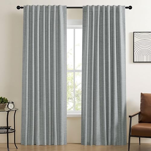Miniatura 62 de UHITECH - Cortinas opacas de 84 pulgadas de largo, juego de 2 paneles de lino natural, 100% opacas, cortinas negras para dormitorio, sala de estar,