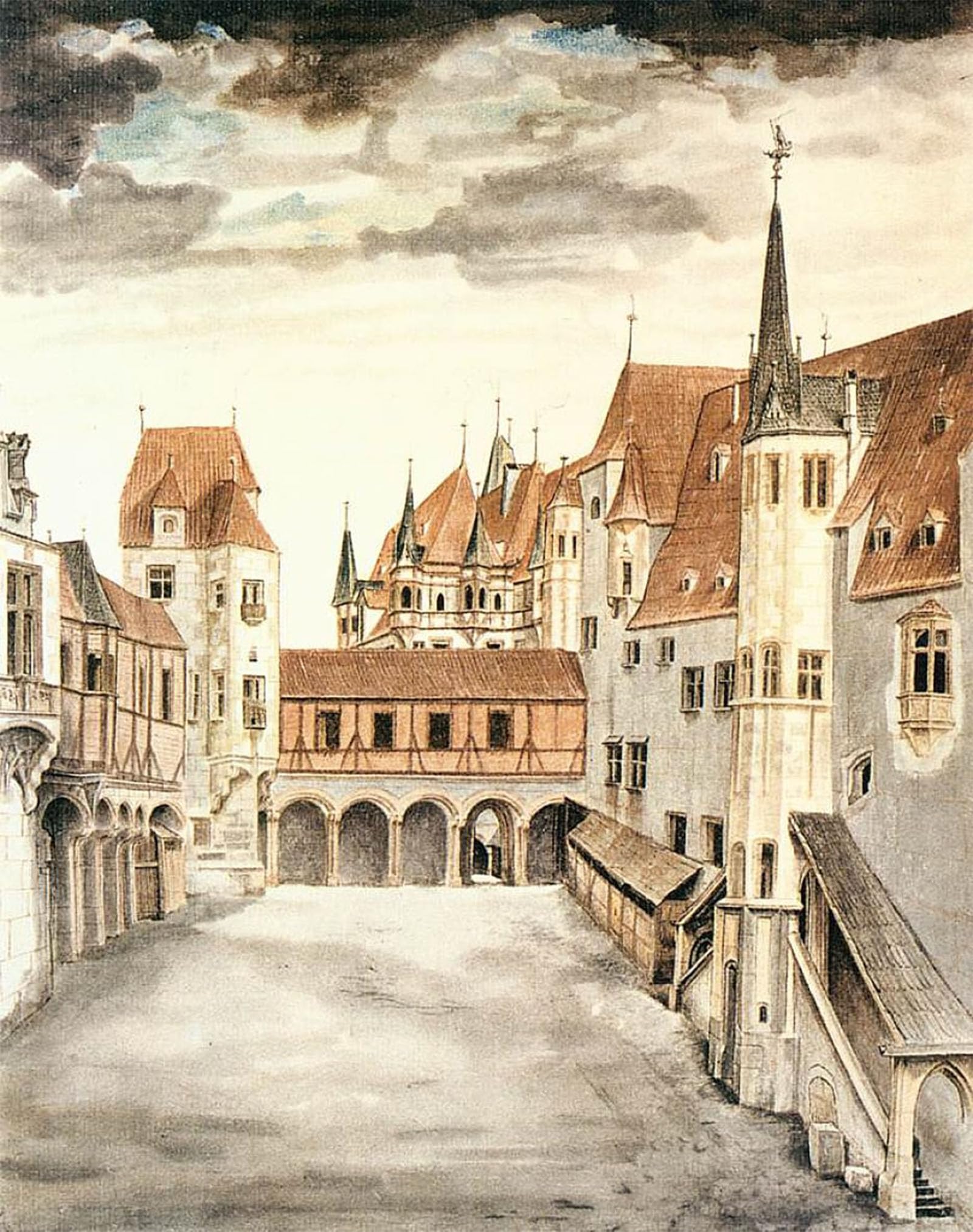 SERENDIPITP Vintage Picture Print on Canvas Wall Art Poster Courtyard of the Former Castle in Innsbruck by Albrecht Dürer Artwork Print Poster for Wall Decor 60x90cm