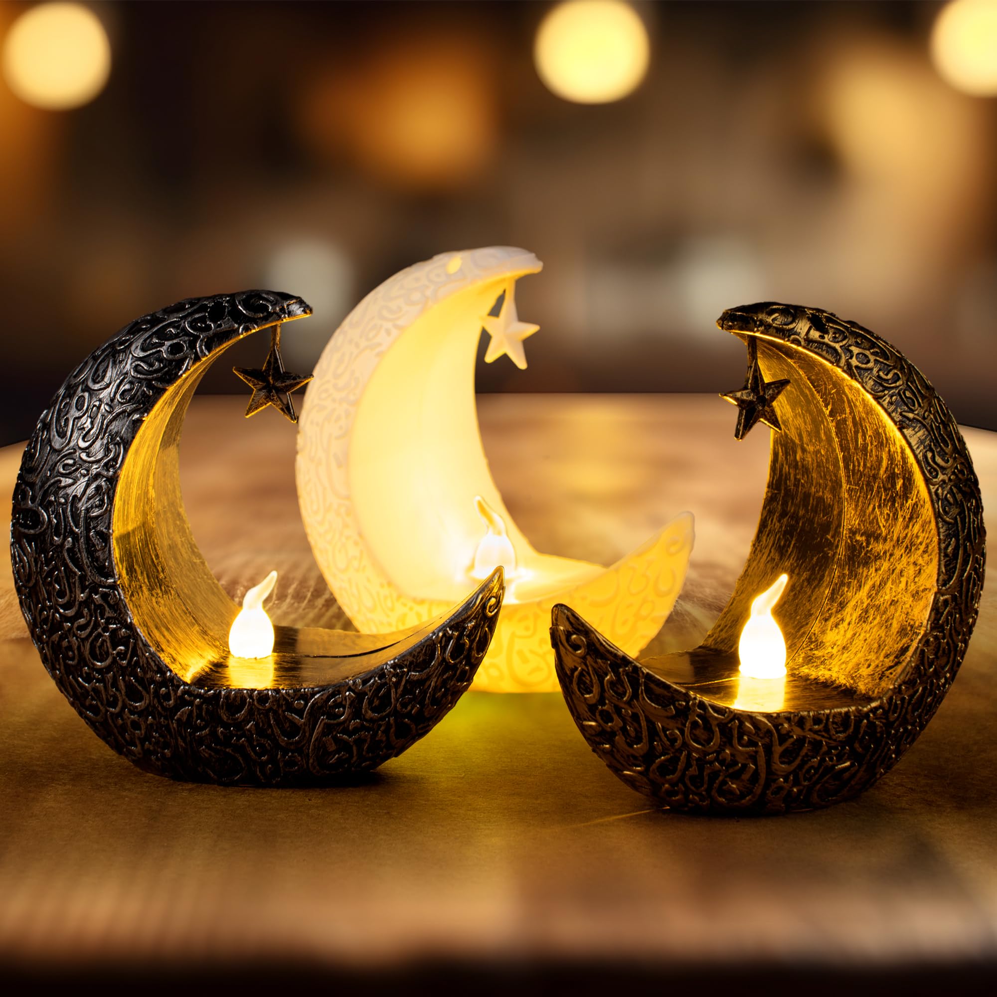 Enhon Ramadan Lantern, Mini Ramadan LED Candle Lights Decorations, 6 Pcs Eid Mubarak Mini Lanterns Decorative Light, Hanging Candle Lantern Gift Muslim Islam Festival Decor (Gold, White, Silver)