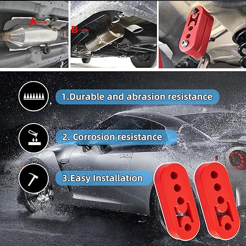 Miniatura 4 de Kewucn 2 ganchos de escape de goma para automóvil, 4 agujeros de diámetro de 0.43 pulgadas, aislamiento aislante de goma de alta densidad,