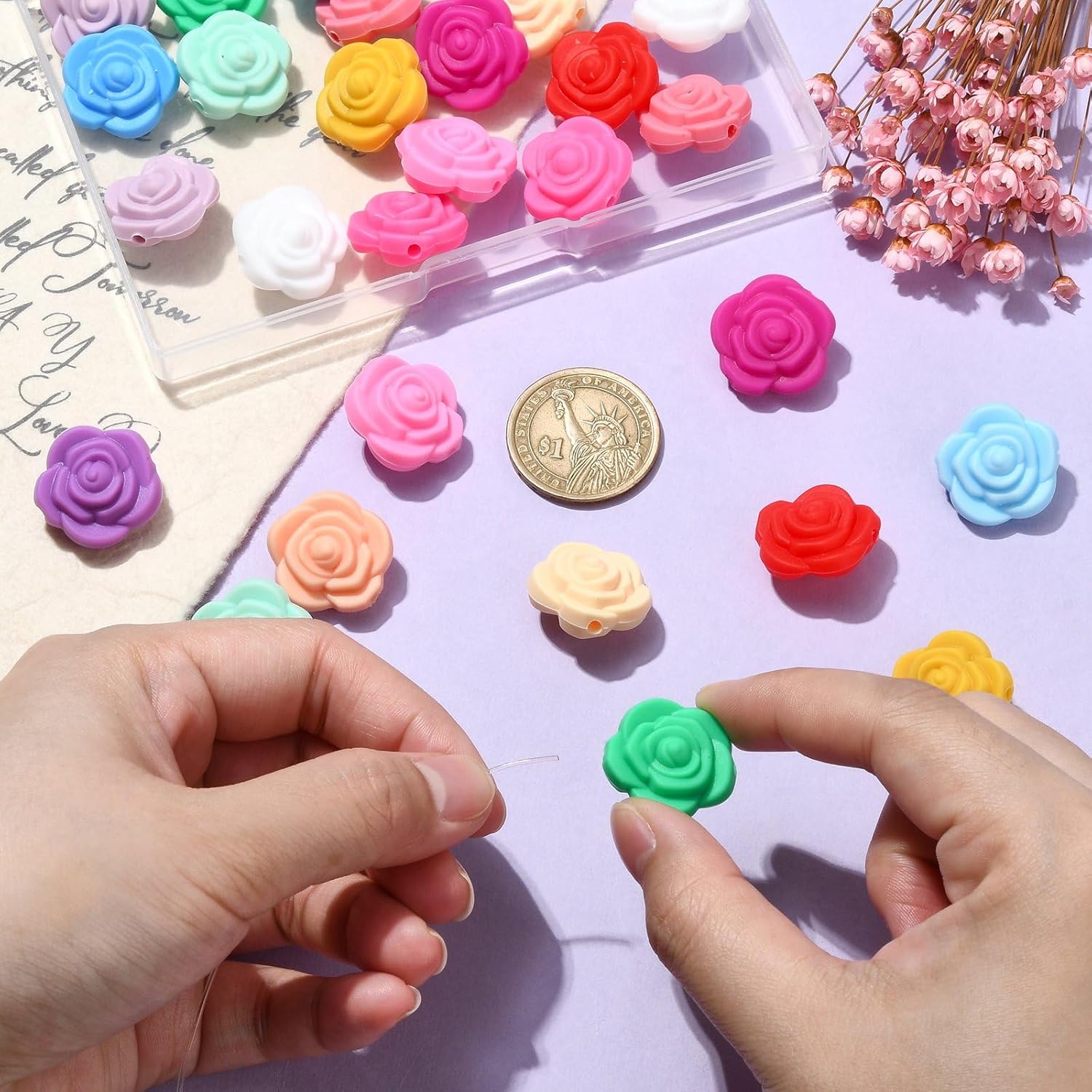 KitBeads 30pcs 20mm 15 Colors Silicone Flower Beads Mini Rubber Rose Beads Spring Plants Flower Focal Beads for Pens Crafts Bulk - Image 4