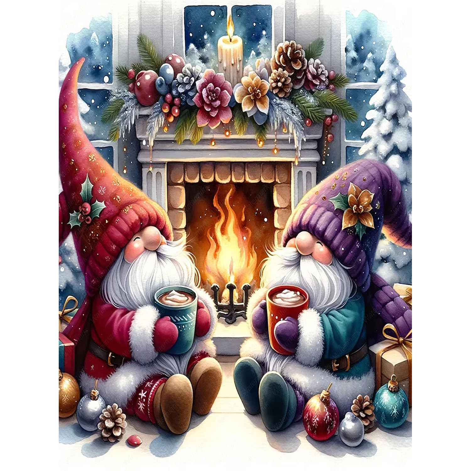 Wenfdrtr Paint by Numbers for Adults Gnome- Gnomes Painting by Numbers, DIY Adult Paint by Number Canvas Kits for Christmas Home Wall Decor(12x16 Inch)