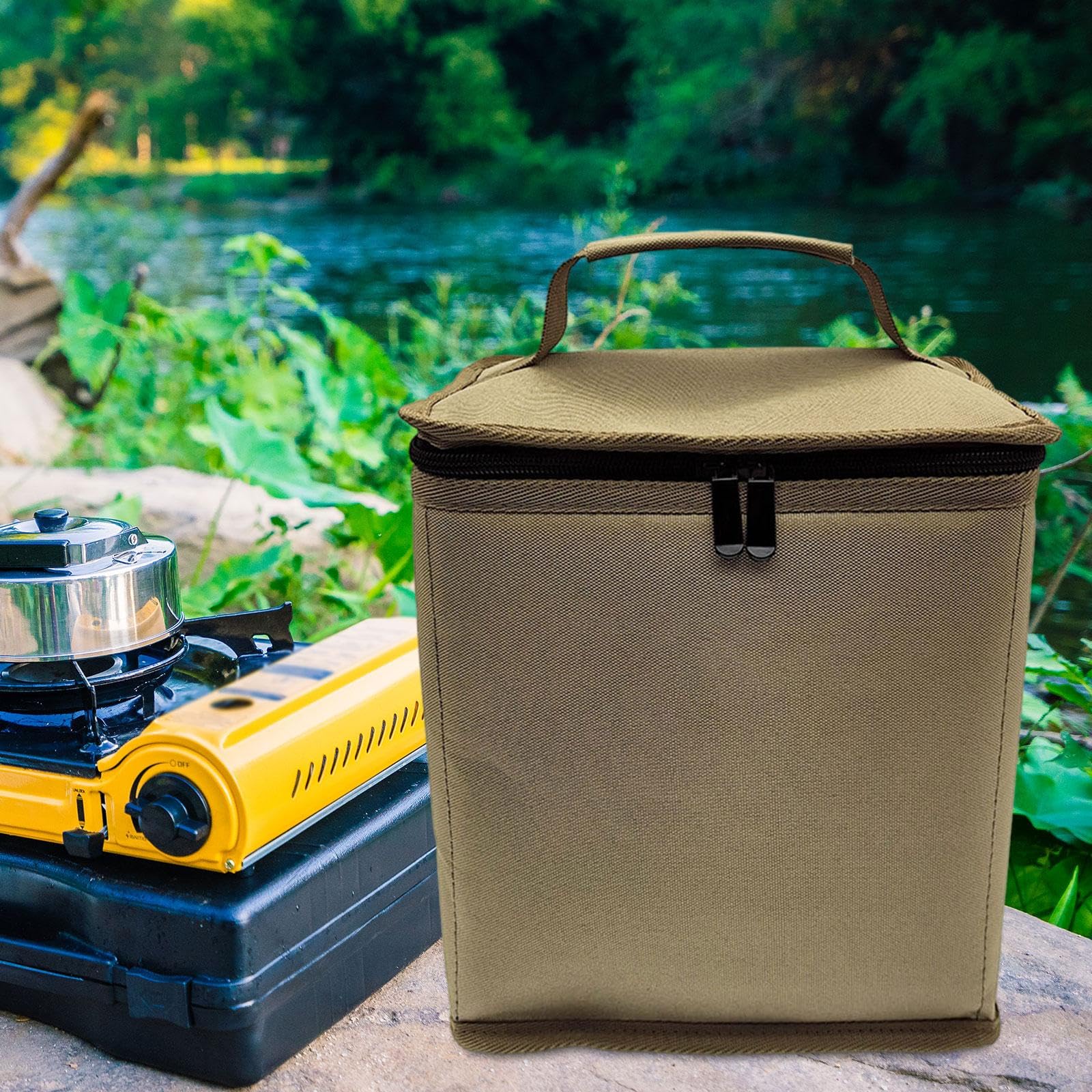 Bolsa de Transporte para Cartuchos de Gas con Protección con Cremallera, Bolsa de Almacenamiento Multifuncional para Tanque de Gas, Utensilios de