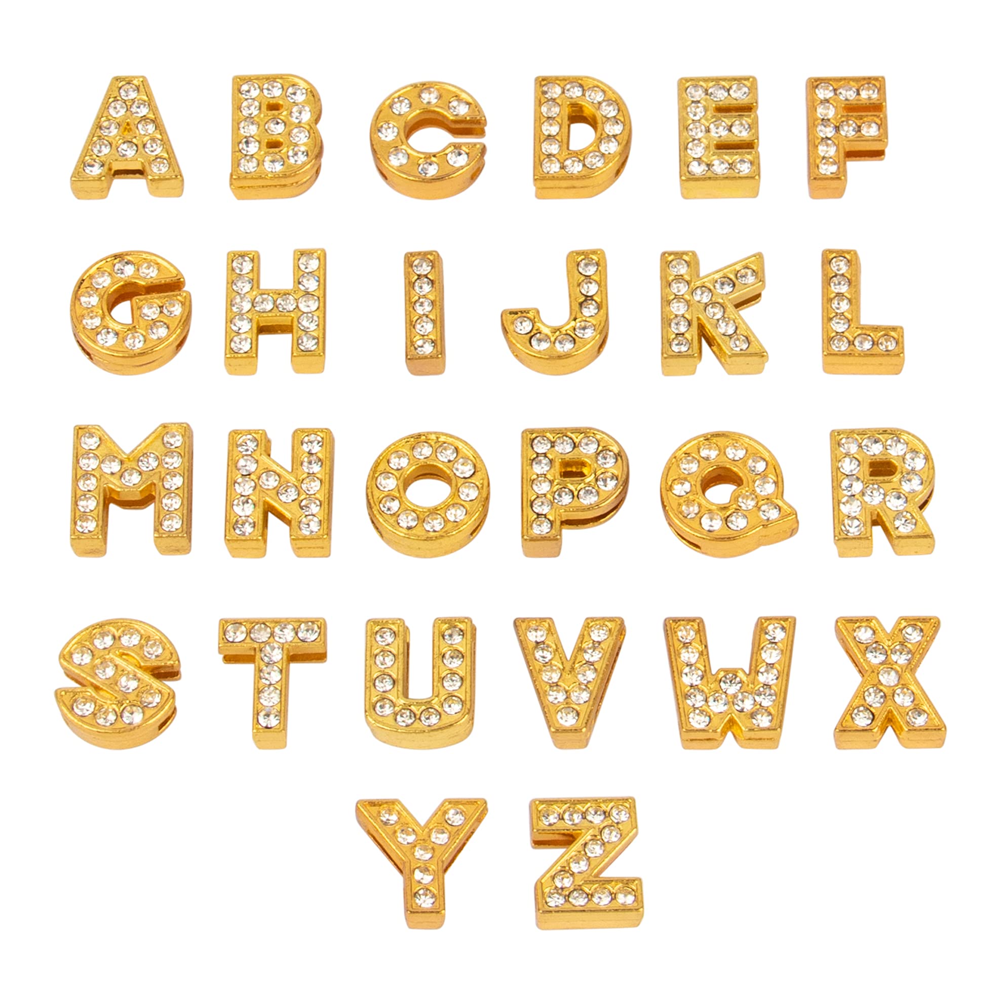 AUEAR, Crystal Rhinestone Slide Charms Alloy Alphabet A-Z Alphabet Letters for DIY Wristbands Bracelets Jewelry Making (Gold, 26 Pack, 8mm, Full Rhinestone)