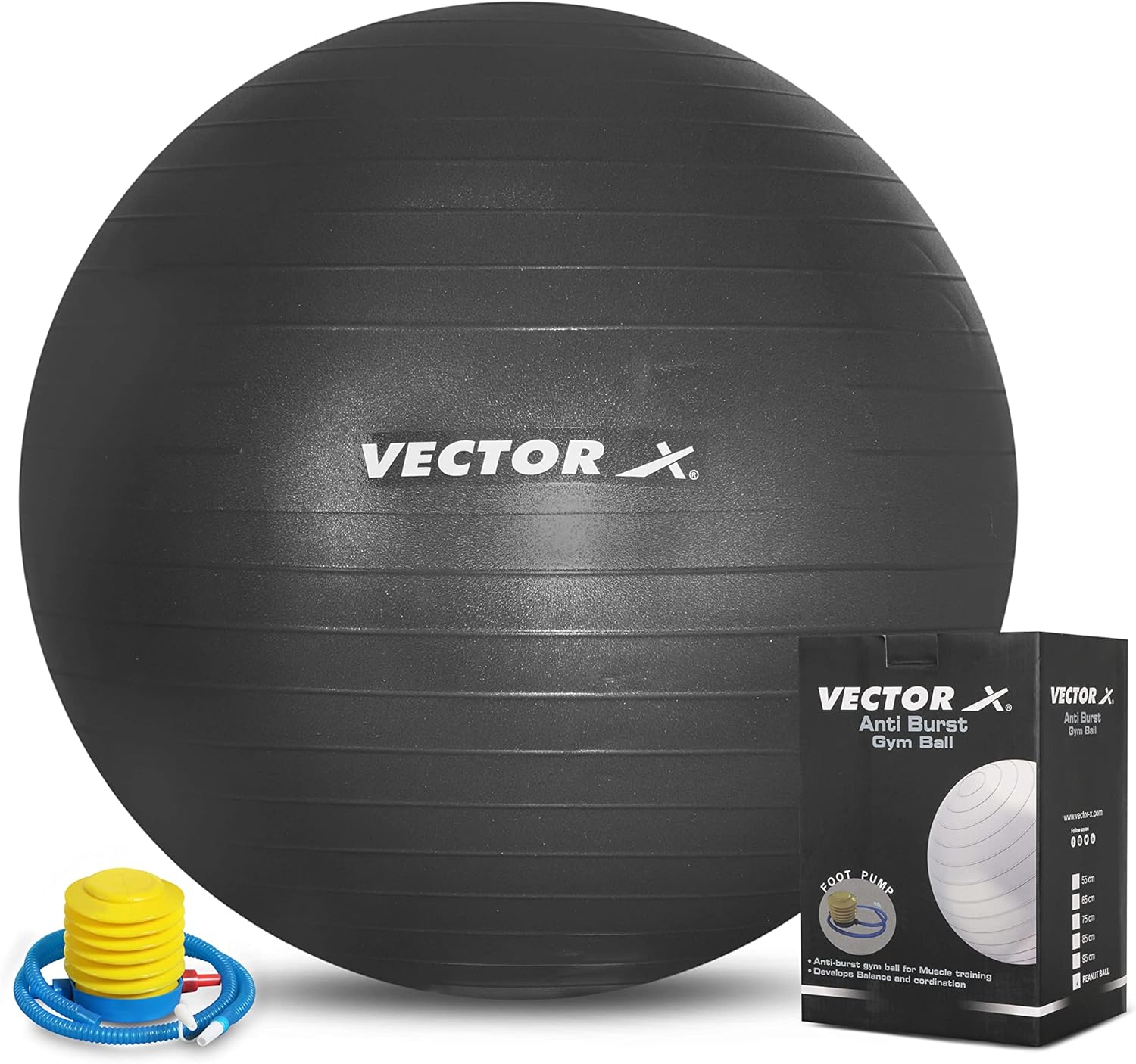 Vector X Gym Ball for Exercise Anti Burst Exercise Ball with Foot Pump for Workout Yoga Ball for Women and Men Swiss Ball for Balance Stability Training, Birthing Ball for Pregnancy, Fitness