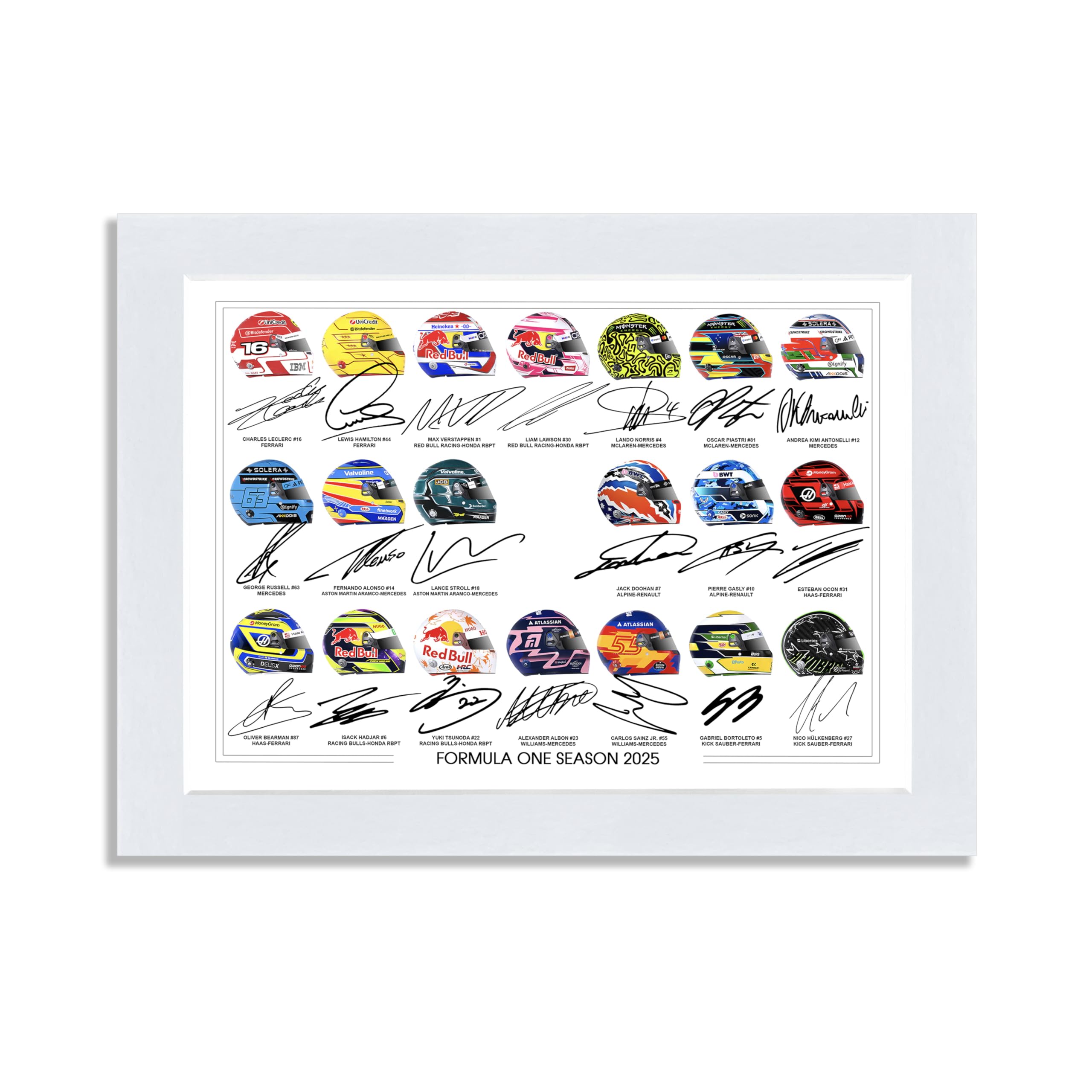 F1 Formula One 2025 Season All Drivers Signed Poster Print Picture