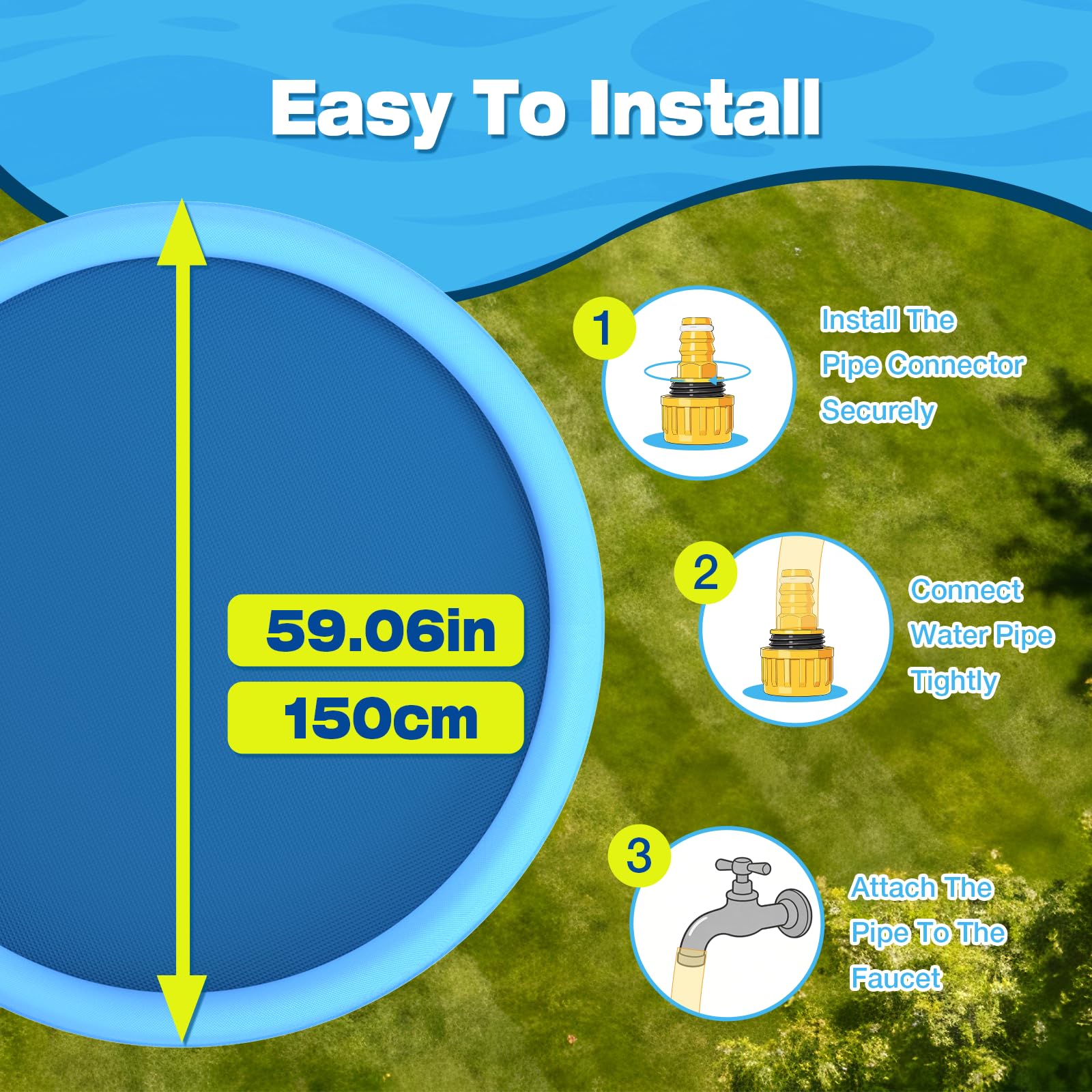 Tapis à gicleurs pour Chiens 150 cm - Bassin épais 0,55 mm, Tapis Fontaine pour Chiens pour Le Jardin