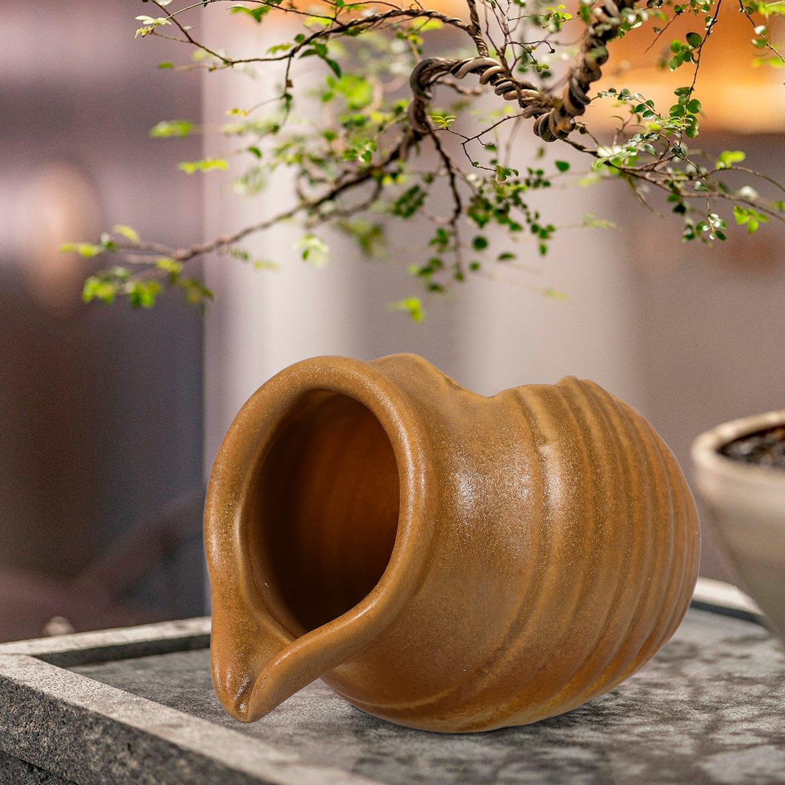 Brocca in Ceramica per Laghetto, Fontana, Giardino, Esterno, Vaso, Grotta, Cascata, Decorazione Esterna, Vaso Idroponico (Marrone Chiaro)