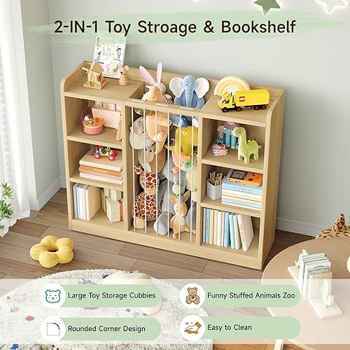 Miniatura 5 de Zoológico de animales de peluche para niños pequeños, organizador de almacenamiento de juguetes para sala de juegos, organizador y almacenamiento de