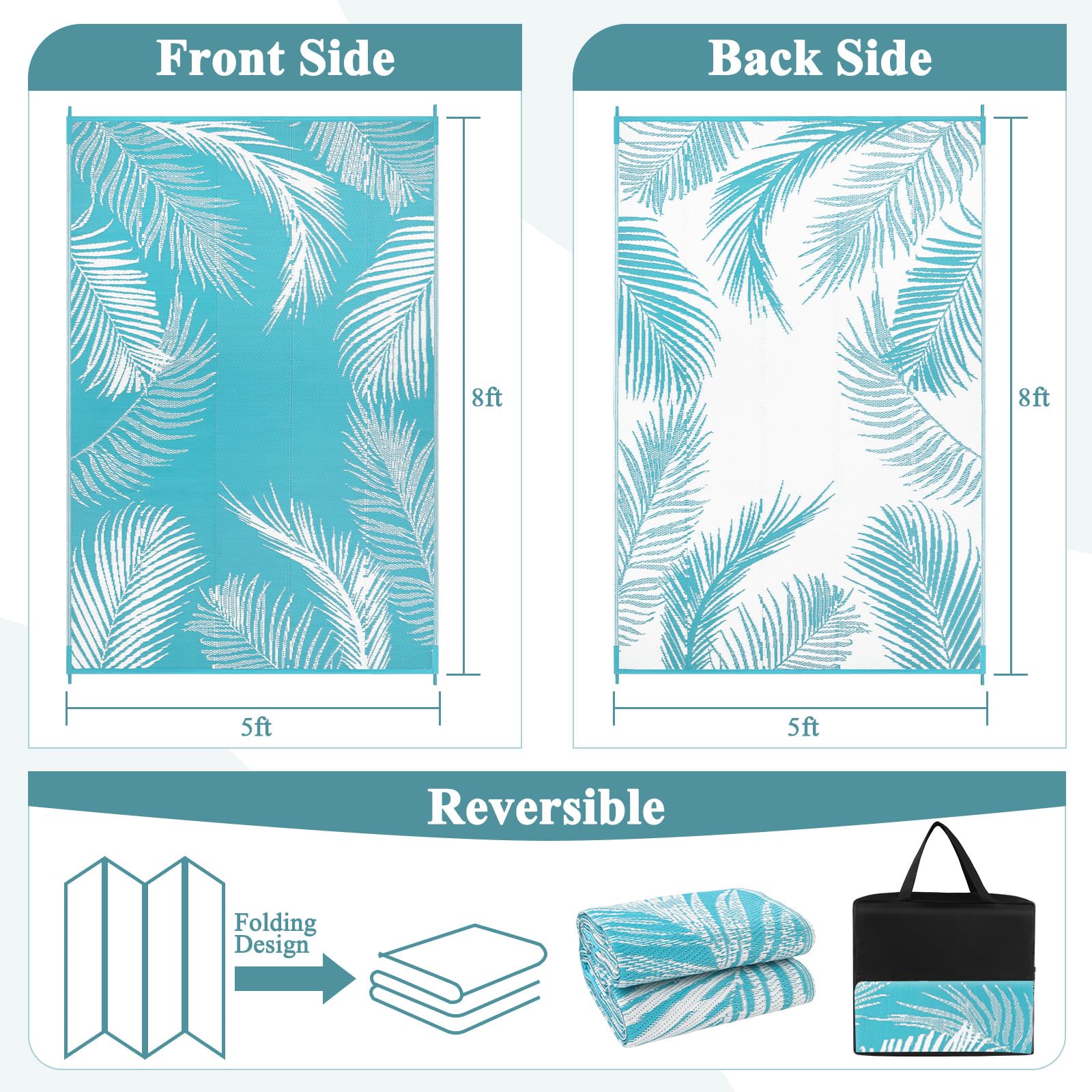 Pauwer Tappeto da esterno impermeabile, 1,5 x 2,3 m, reversibile, in plastica, per esterni, patio, campeggio, camper, patio, picnic, cortile, terrazza, balcone, portico