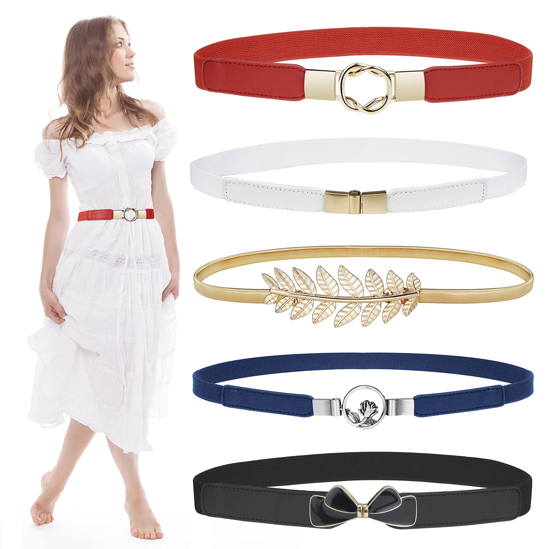 EAONE Skinny Belts for Women 5 Pack
