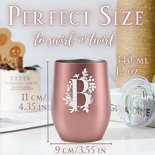 Miniatura 2 de Onebttl Vasos personalizados con tapas para mujer, taza de café con monograma con inicial B, regalos para ella, niñas, damas de honor, amigas,
