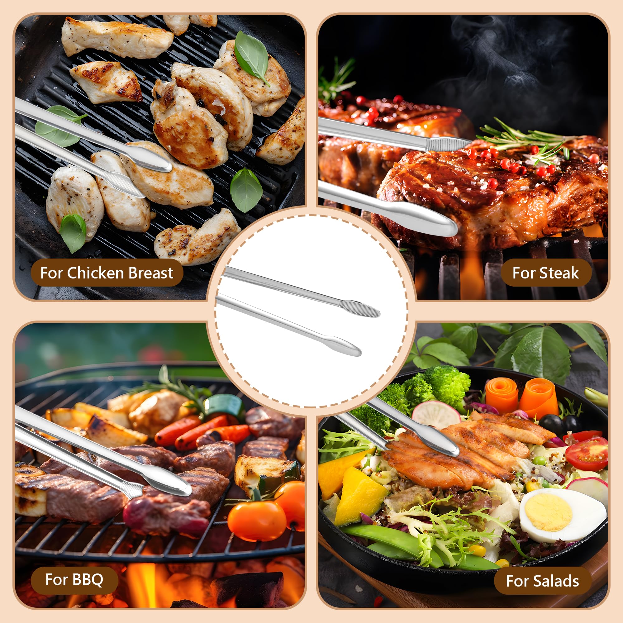 2 Pinze Da Cucina Professionali In Acciaio Inox 18/8 – Extra Lunghe 28 Cm E 27 Cm – Set Con Punta Dritta E Punta Tonda – Antiruggine E Lavastoviglie - 4