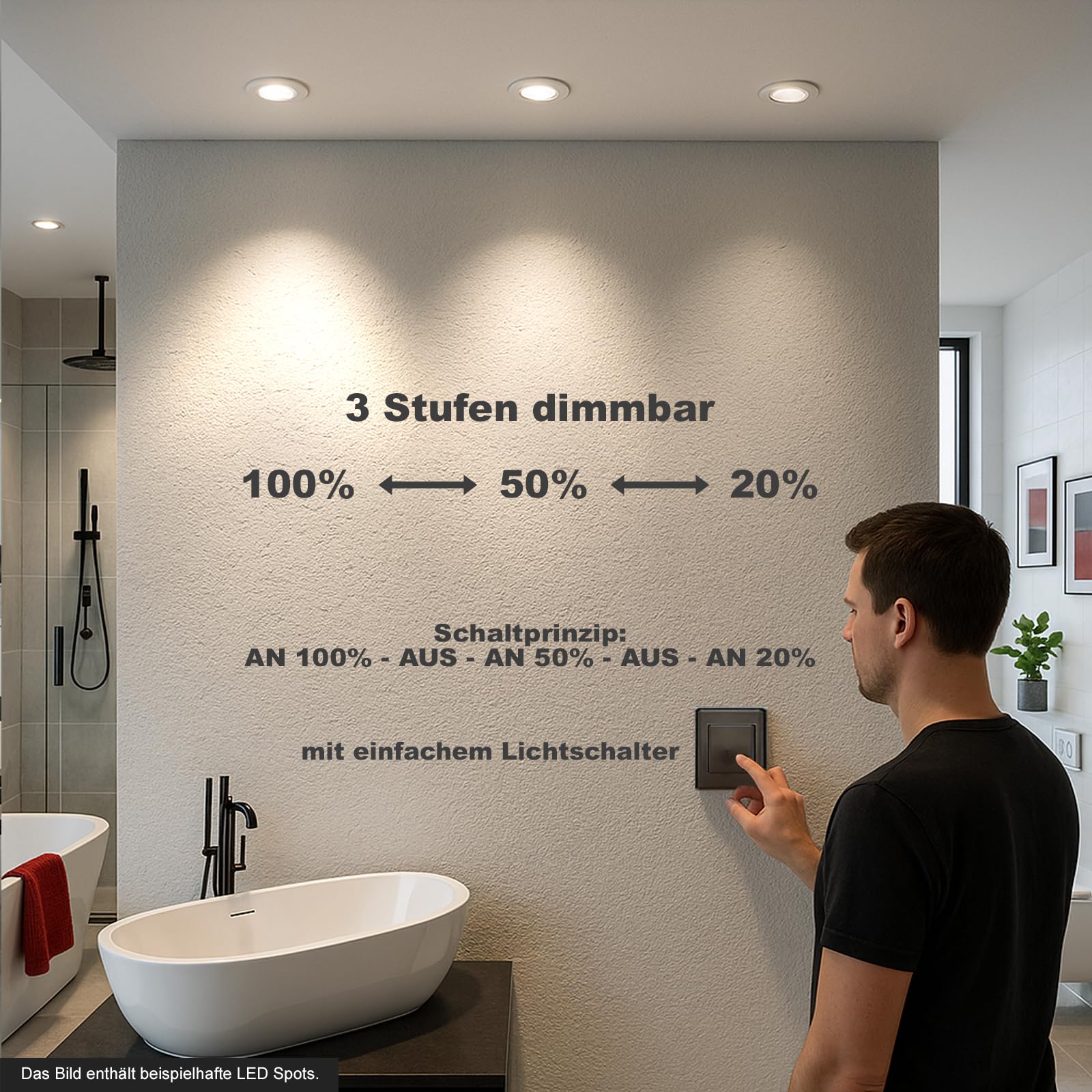 trendlights24 Mare IP44 Bad LED Einbaustrahler 230V Weiß eckig 3 Stufen dimmbar ultra flach 35 mm 5er Set 5W Neutralweiß Deckenleuchten für Feuchtraum