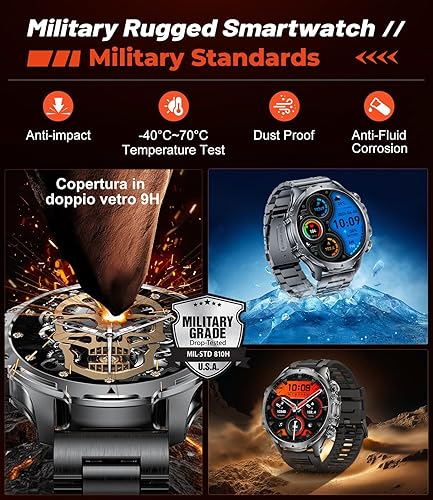 Miniatura 5 de Reloj inteligente militar para hombre, reloj inteligente de pantalla grande HD de 1.85 pulgadas, linternaIP68 resistente al agua800 mAhpodómetromás