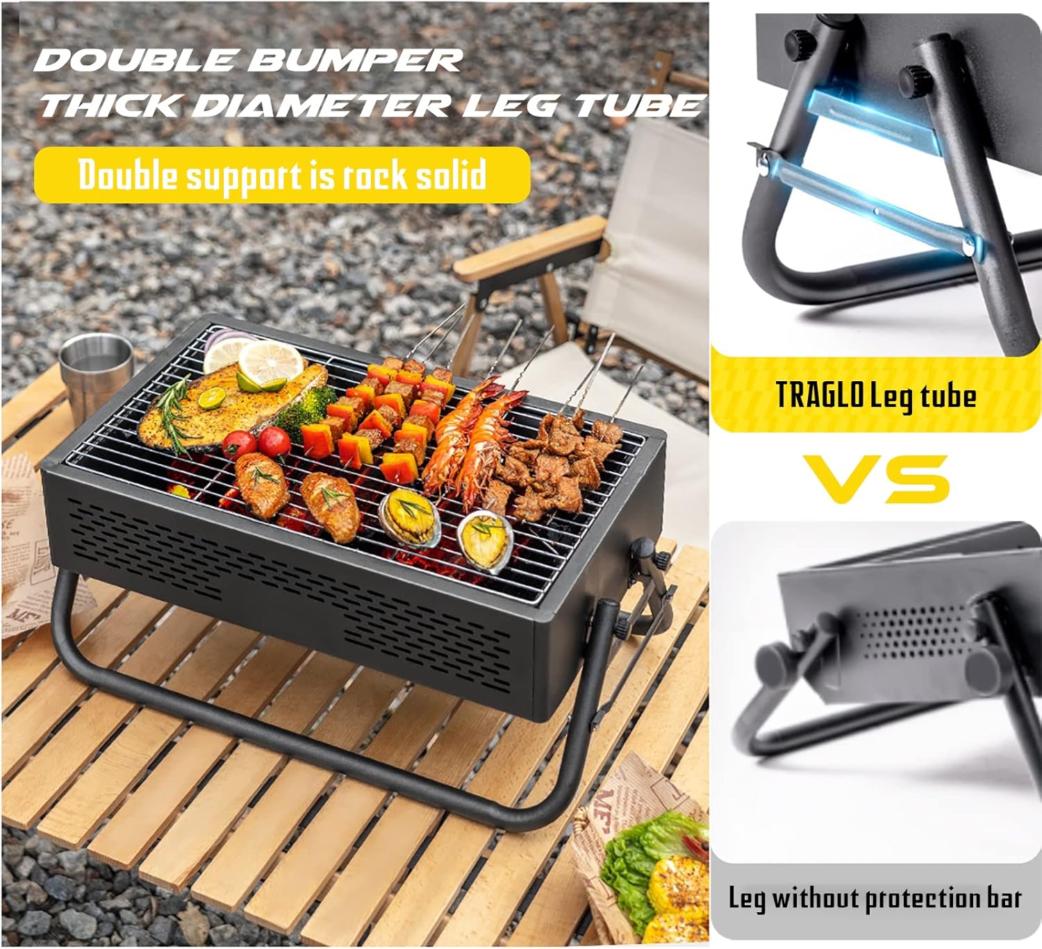 Portable Charcoal Grill Stainless Steel Folding Outdoor BBQ Compact Foldable Grill Tabletop Outdoor Grill for Outdoor Camping Hunting Trip Picnics Fishing BBQ B White