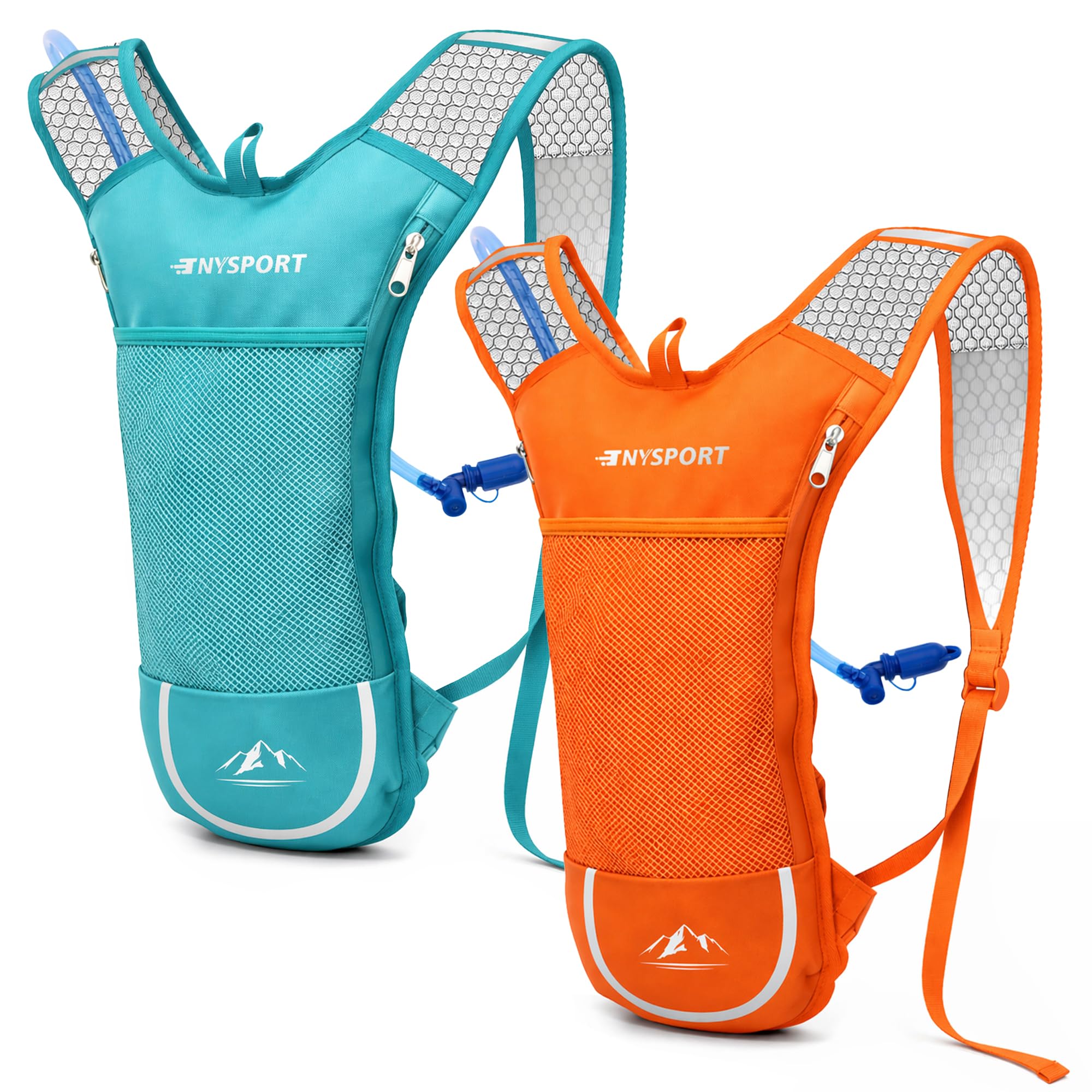 Photo 1 of 2 Pack Hydration Backpack Pack with 2L Hydration Bladder, TNYSPORT Lightweight Breathable Water Backpack with 3 Layer Pockets, Reinforced Shoulder Straps for Hiking Running Cycling (Dark Teal&Orange)