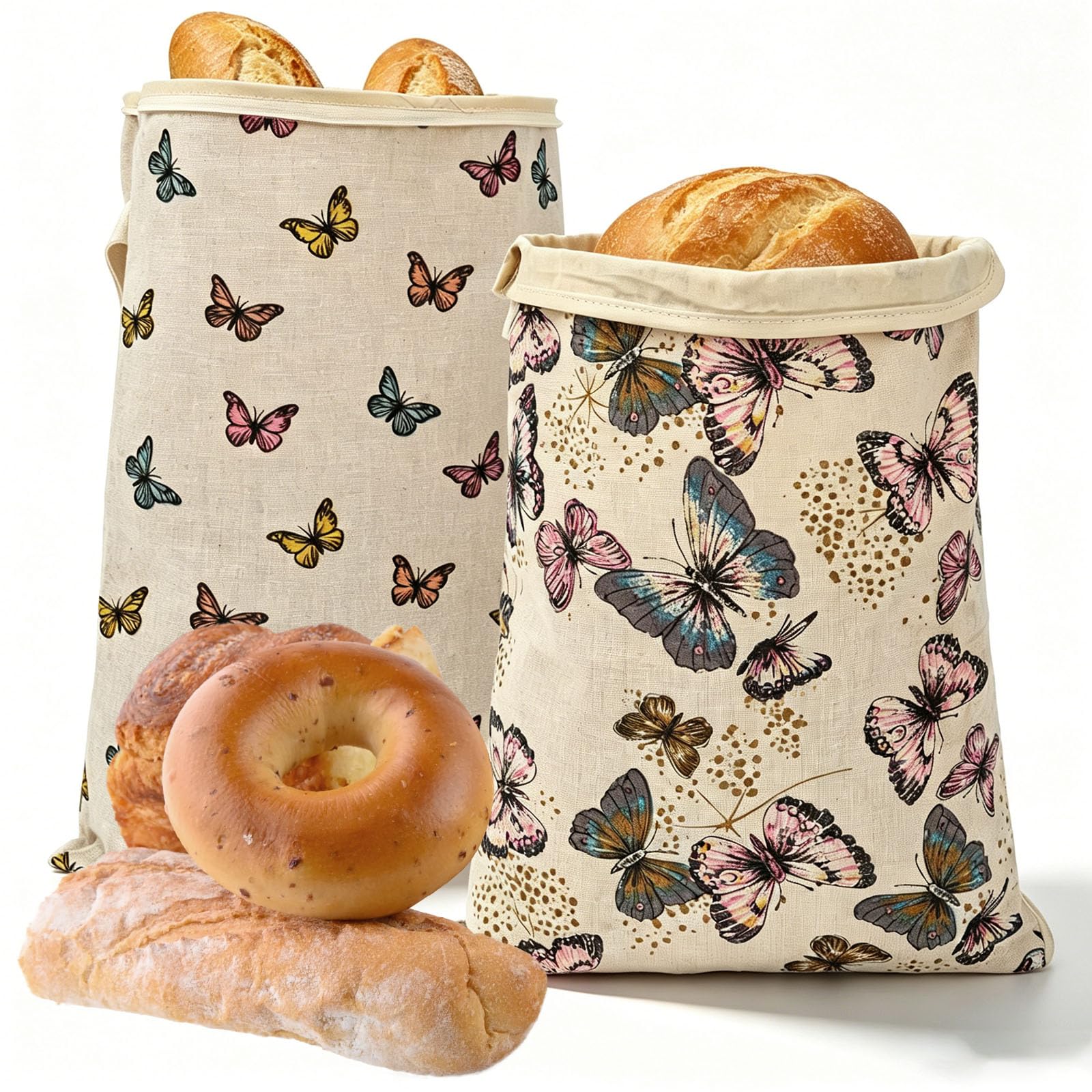 2 Pack Reusable Beeswax Bread Bags, Large Natural Beeswax-Cotton Linen Storage Bag with Zipper and Handle, Freshness Keeper for Homemade, Sourdough, Bakery Essentials(Style 1)