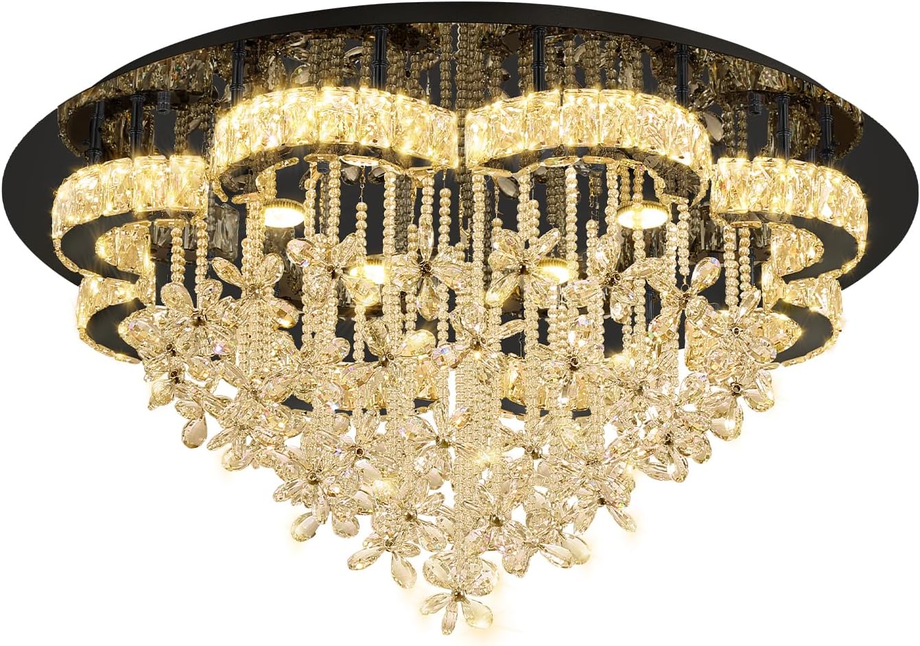 Flashing God Dia 40“ Modern Chandelier for Living Room Crystal Chandeliers Black Flush Mount Ceiling Light Fixture for Dining Room Living Room Bedroom Hallway LED Dimmable 2700k 4500k 6000k