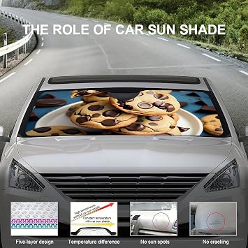 Car Windshield Sunshade Cookies Food Chocolate Chips Biscuits Foldable Sun Shade Visor Keep Vehicle Cool Fit Cars Trucks SUVs