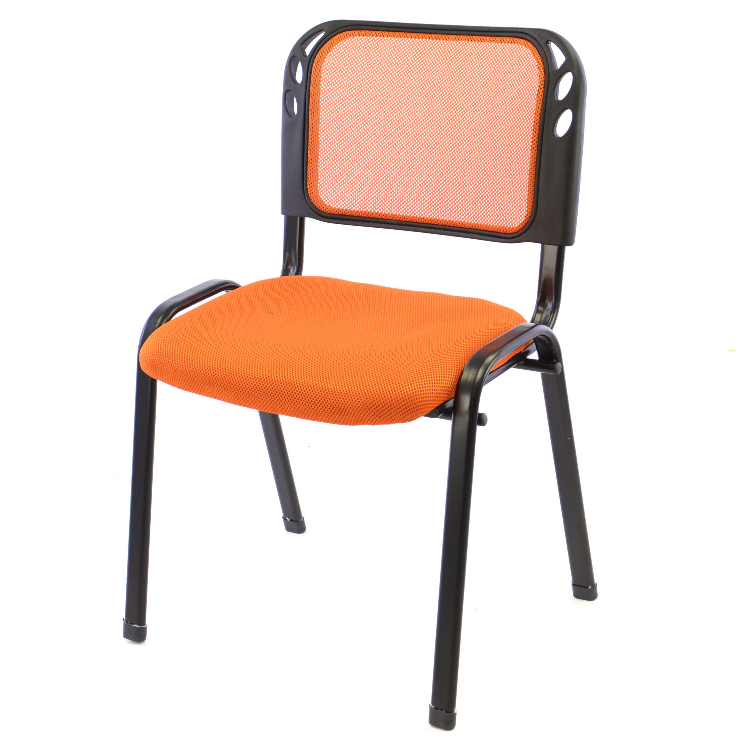 Nexos Trading 8er Set Bürostuhl Konferenzstuhl Besucherstuhl orange gepolsterte Sitzfläche stapelbar 52,5 x 45 x 80 cm Stapelstuhl Metallrahmen schwarz