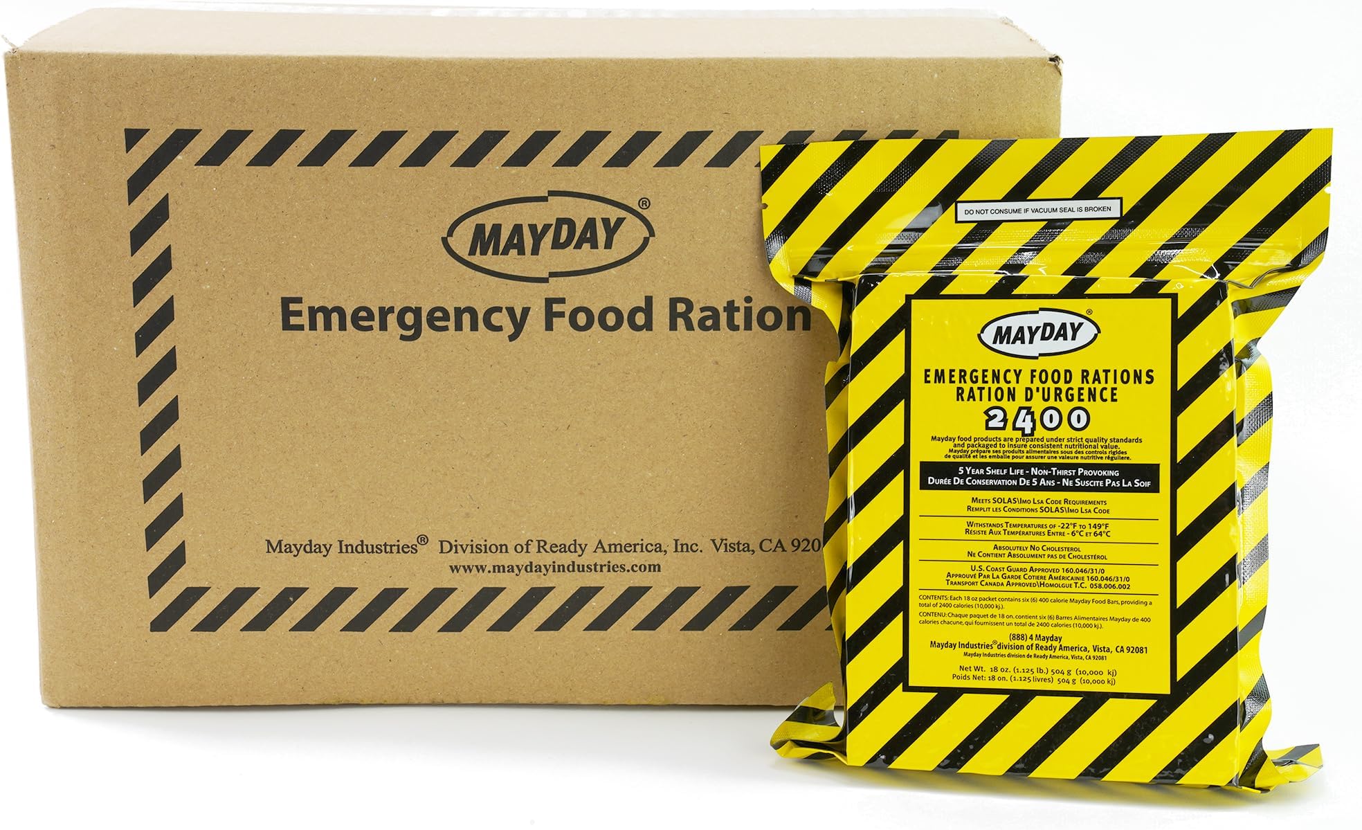 Mayday Emergency Food Bars, 2400 Calorie Meal Replacement Bars, 5 Year Shelf Life, Nutrient Dense Food Rations for Disaster Preparedness Earthquake, Fire, Flood, Leak-Proof Pouches, Highly Storable and Portable Food Storage, Apple Cinnamon, 24 Pack