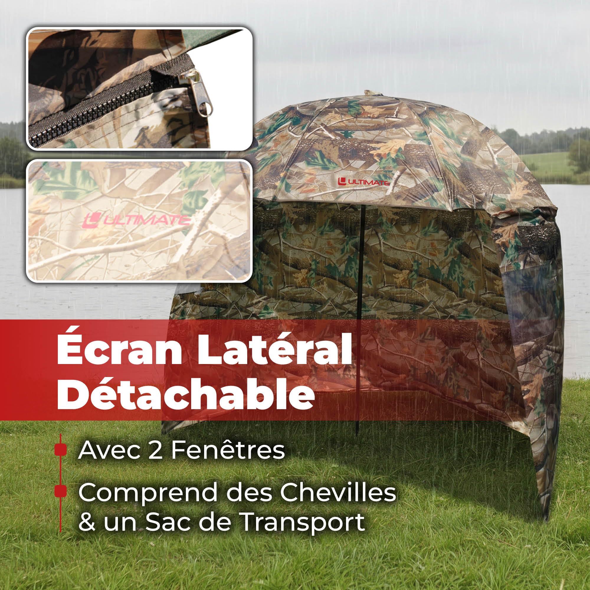 Ultimate Parapluie De Pêche Camo Avec Panneau Latéral 45'' Umbrella With Side Sheet - Parapluie De Pêche