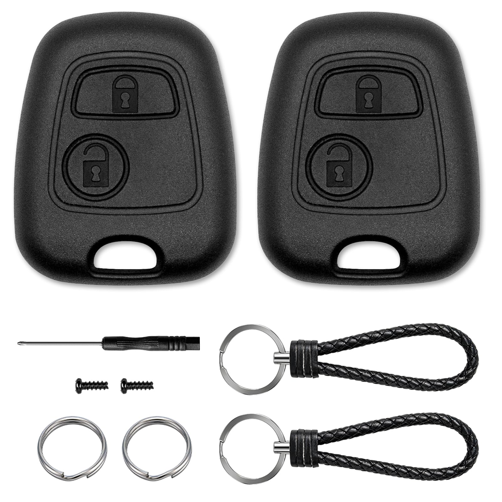 Lot de 2 Coques de Clé de Voiture Compatible avec Citroën C1 C2 C3 C4 C5 Peugeot 106 107 206 207 208 307 407 806 Saxo Xsara Toyota Aygo 2 Boutons Télécommande Boîtier Clef