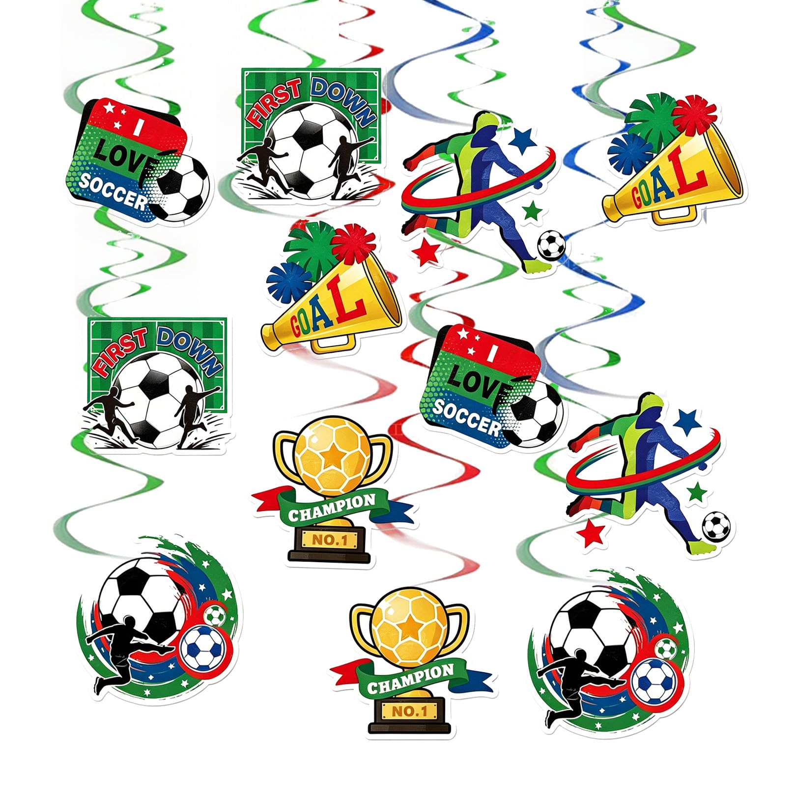 12 Stück Fußball Deko Hängedeko,Fussball Deko Party Deutschland Fanartikel 2026 Wm Em Deckenhänger Aufhängen Wirbel mit Luftschlangen Hängende Set für Fan Artikel 2026 Spiral Dekoration Wintersport
